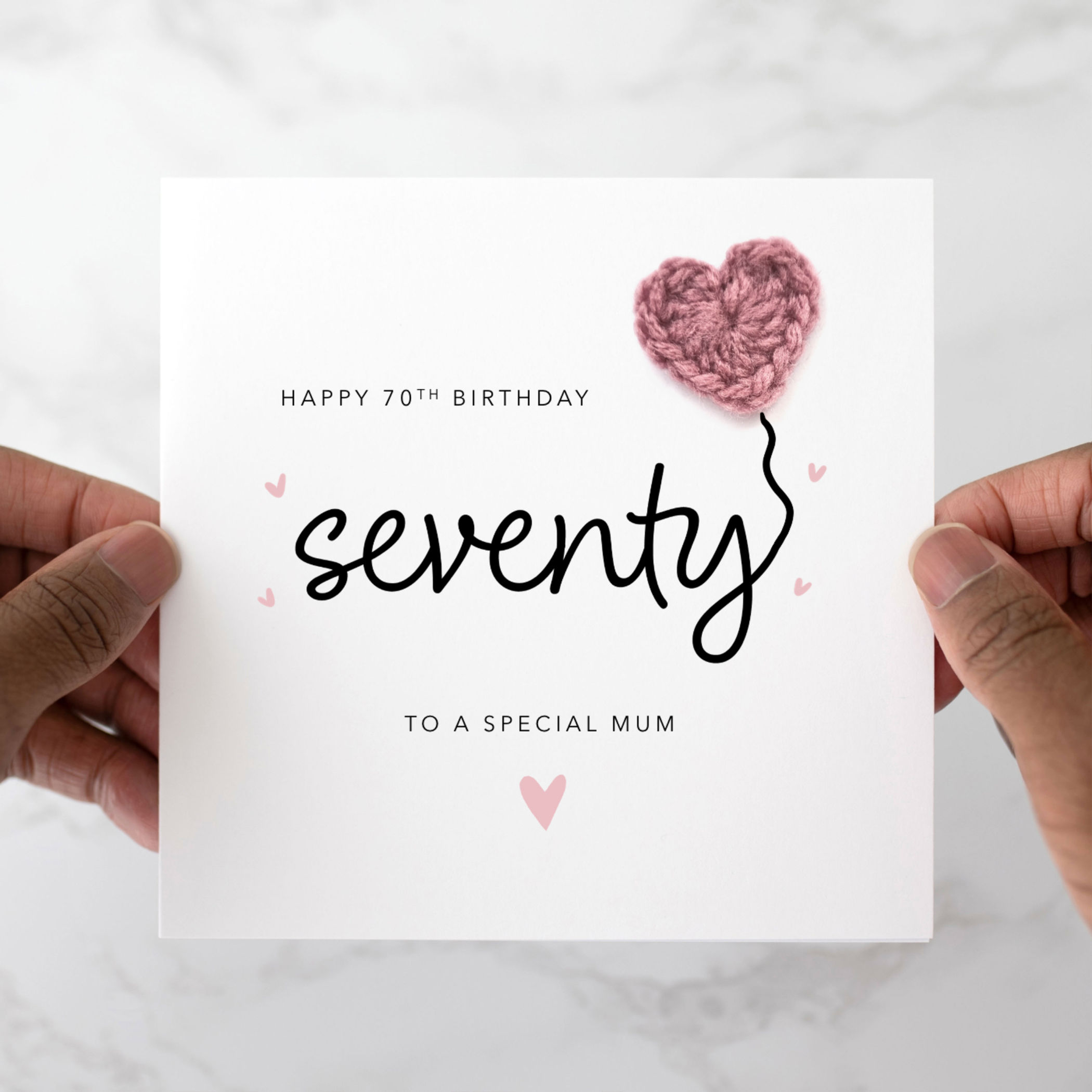 Mum 70th Birthday Card - Crochet Heart