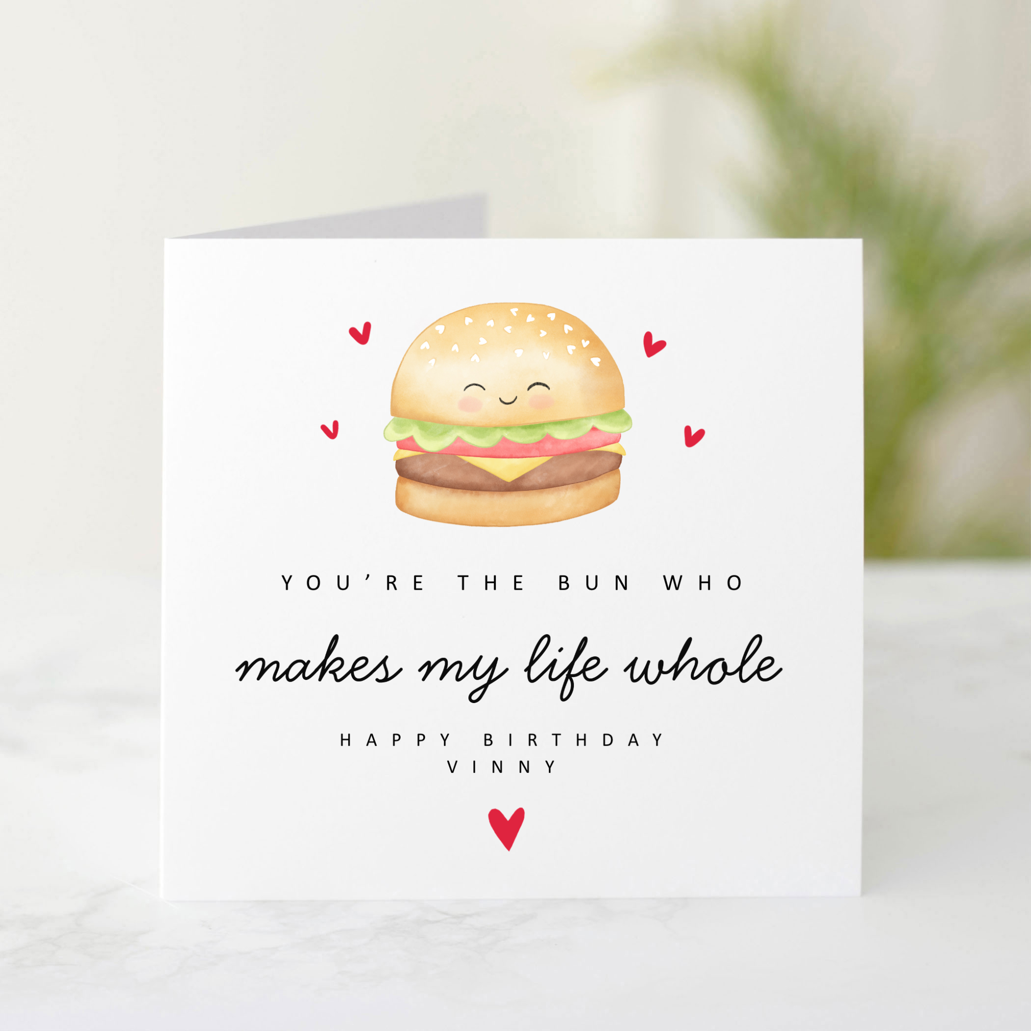 Personalised Romantic Burger Pun Birthday Card