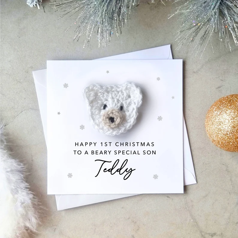 Personalised Son 1st Christmas Card - Crochet Polar Bear