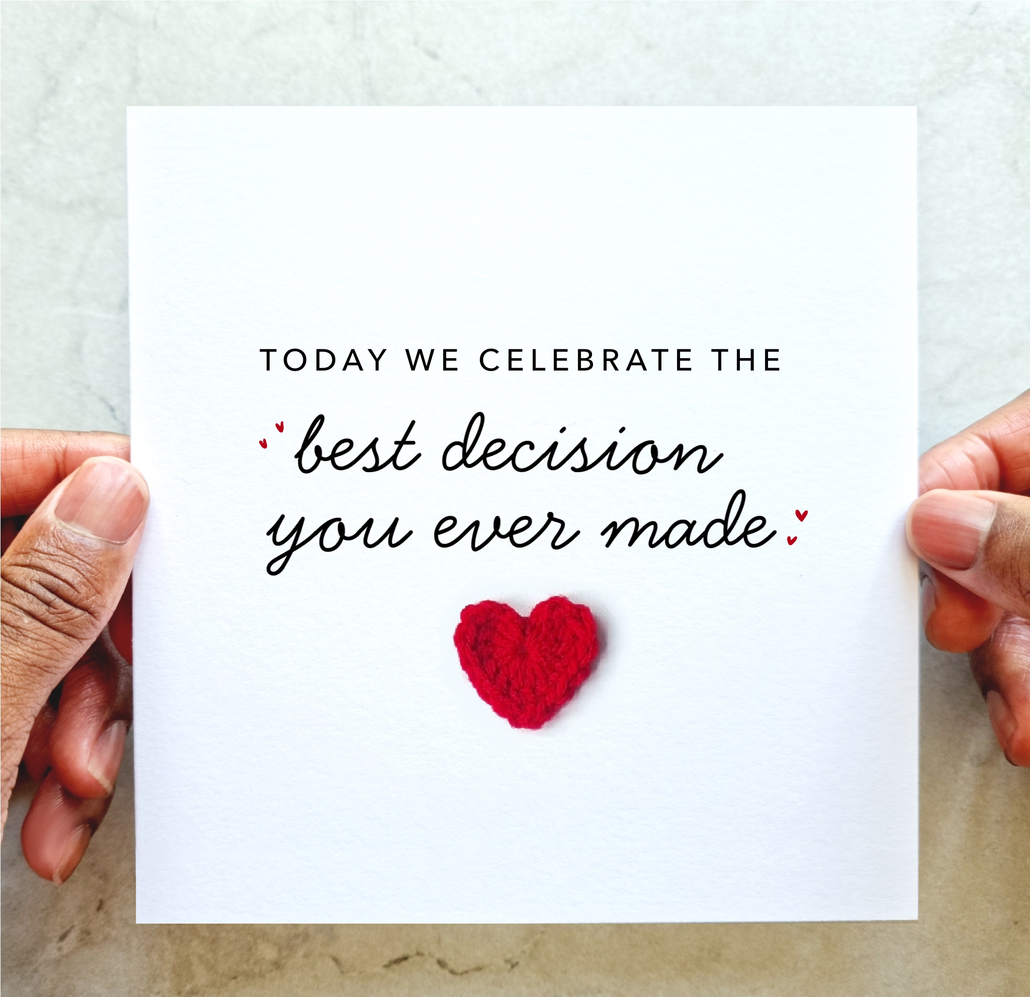 Funny Romantic Birthday Card - Decision - Crochet Heart