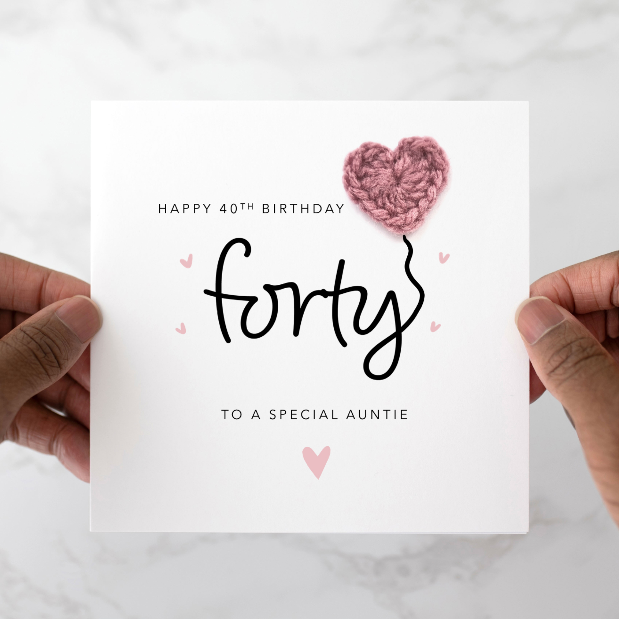 Auntie 40th Birthday Card - Crochet Heart