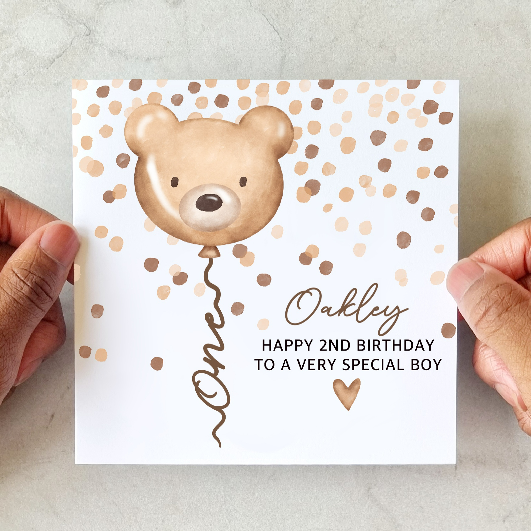 Personalised Any Age Boy Birthday Card - Bear Balloon