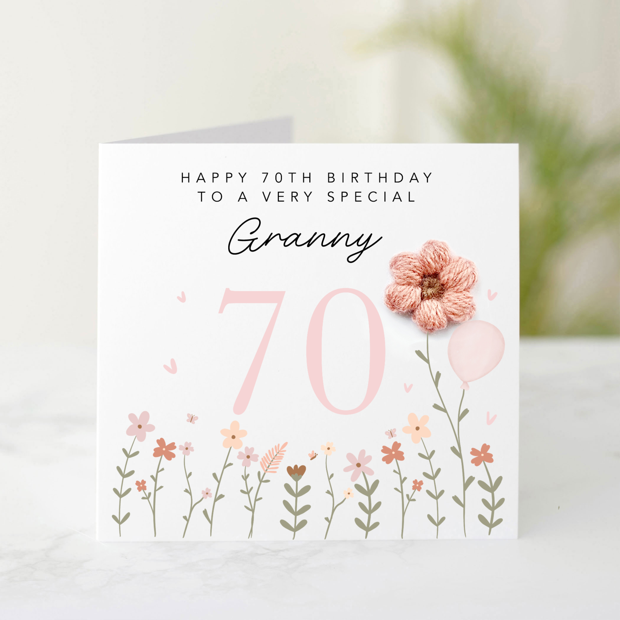 Granny 70th Birthday Card - Crochet Flower