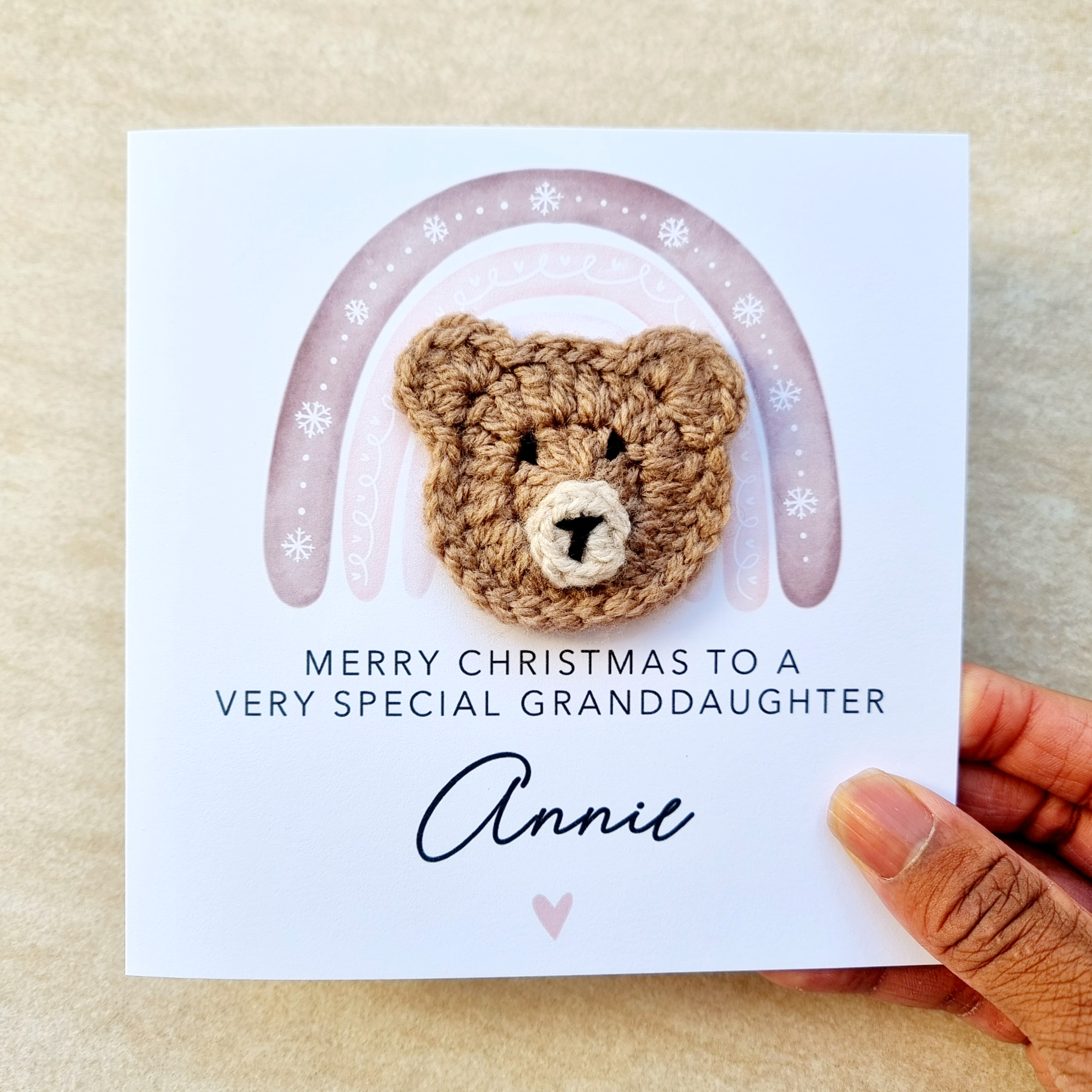 Personalised Granddaughter Christmas Card - Crochet Bear