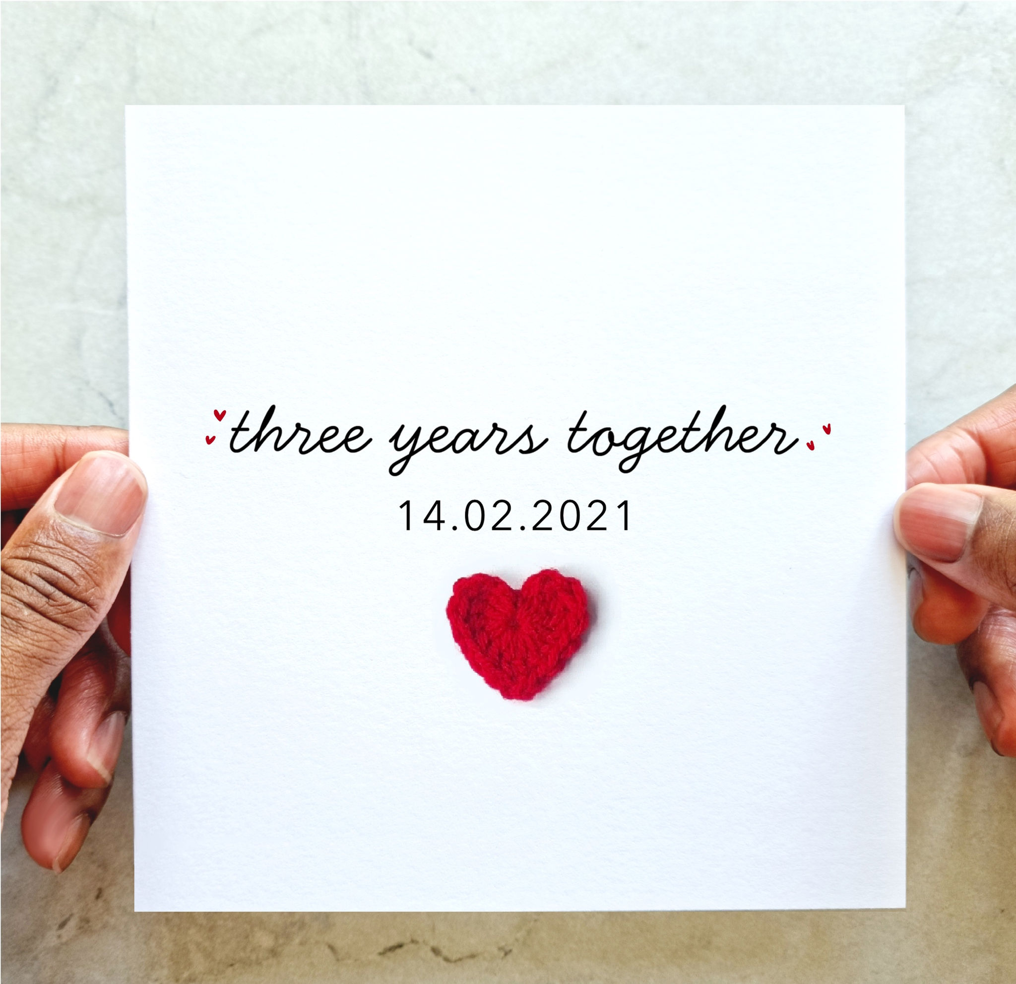 Personalised 3rd Anniversary Card - Crochet Heart