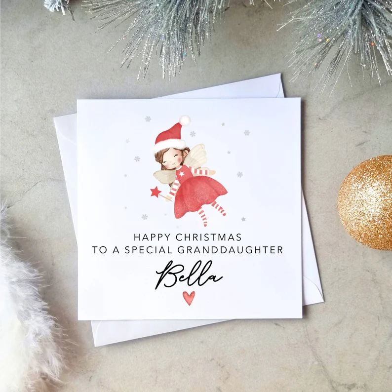 Personalised Granddaughter Christmas Card - Red Fairy