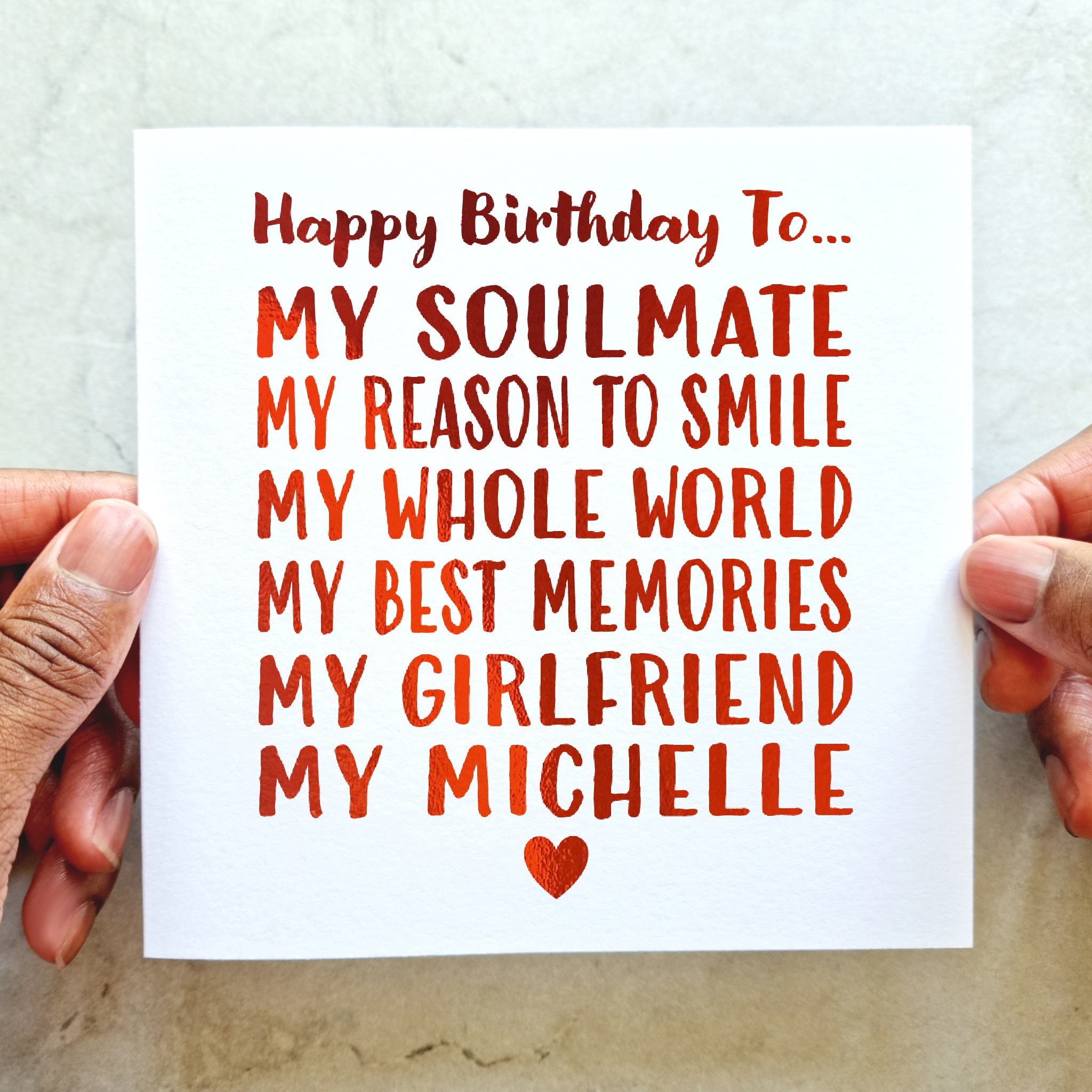 Personalised Girlfriend Birthday Card - Red Foil