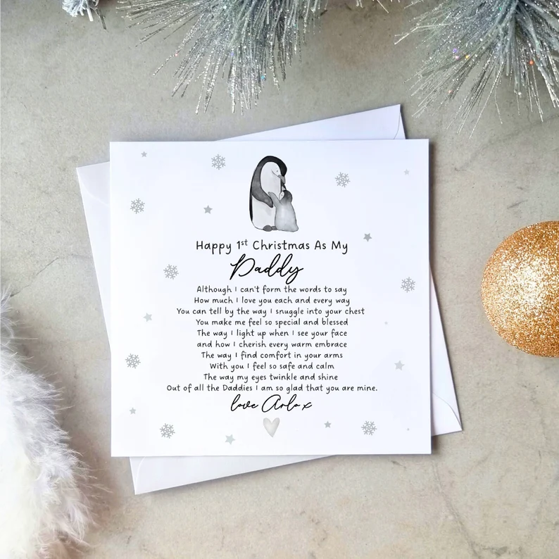 Personalised Daddy 1st Christmas Card - Penguin