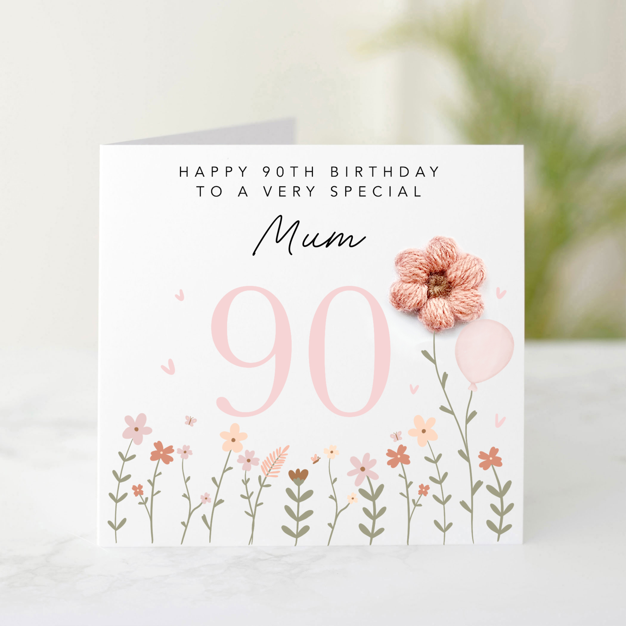 Mum 90th Birthday Card - Crochet Flower