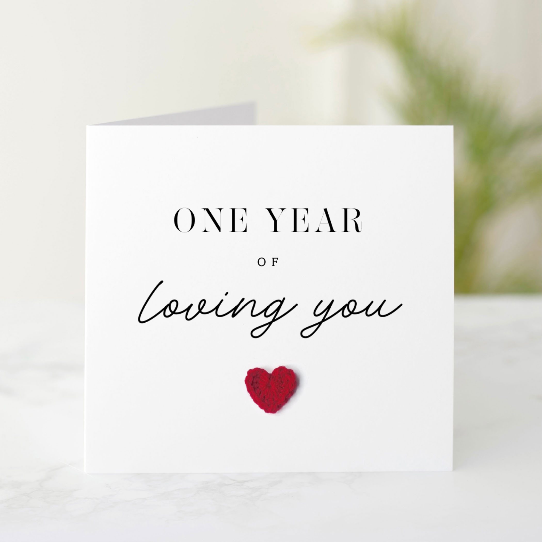 One Year  of Loving You 1st Anniversary Card - Crochet Heart