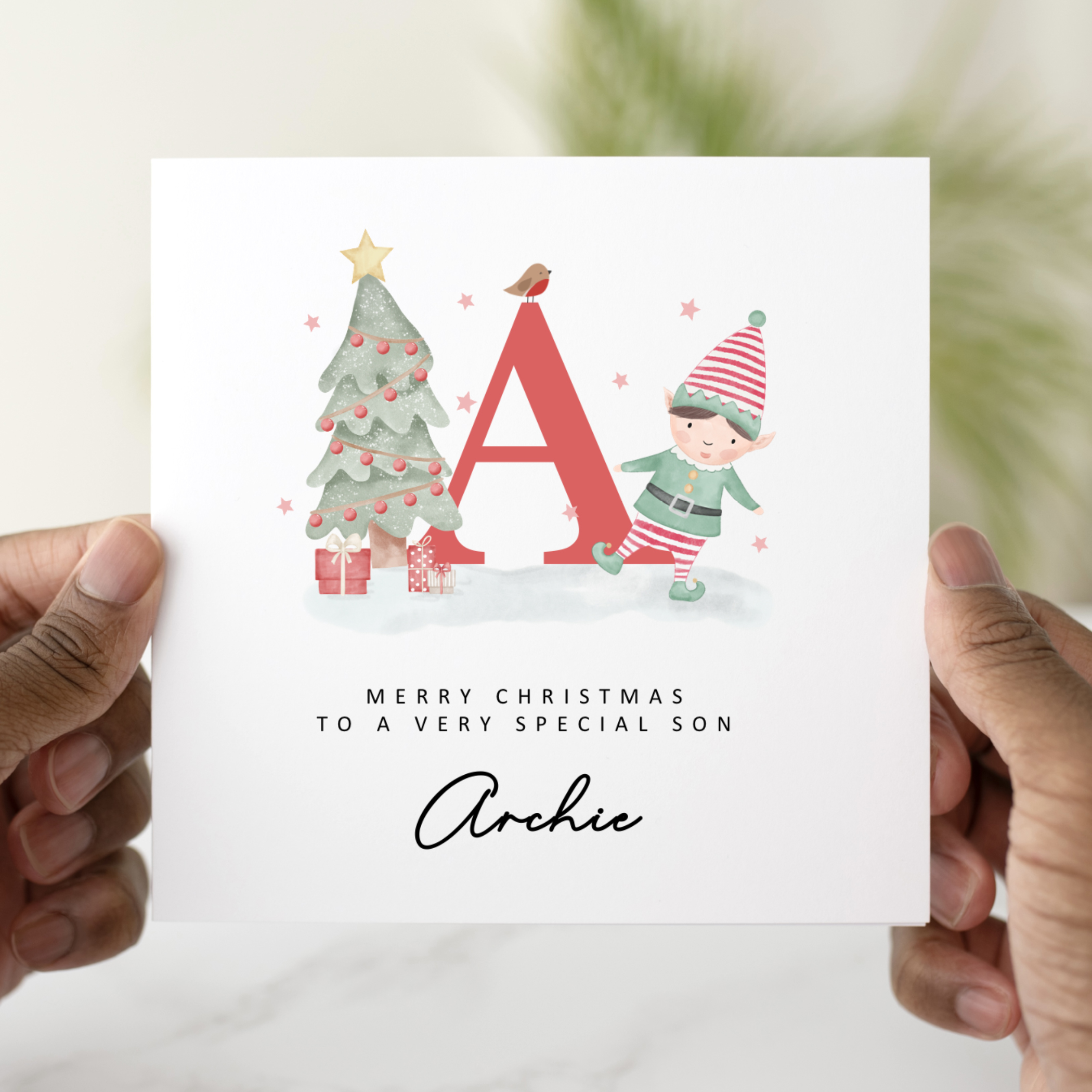 Personalised Son Christmas Card -Letter Elf