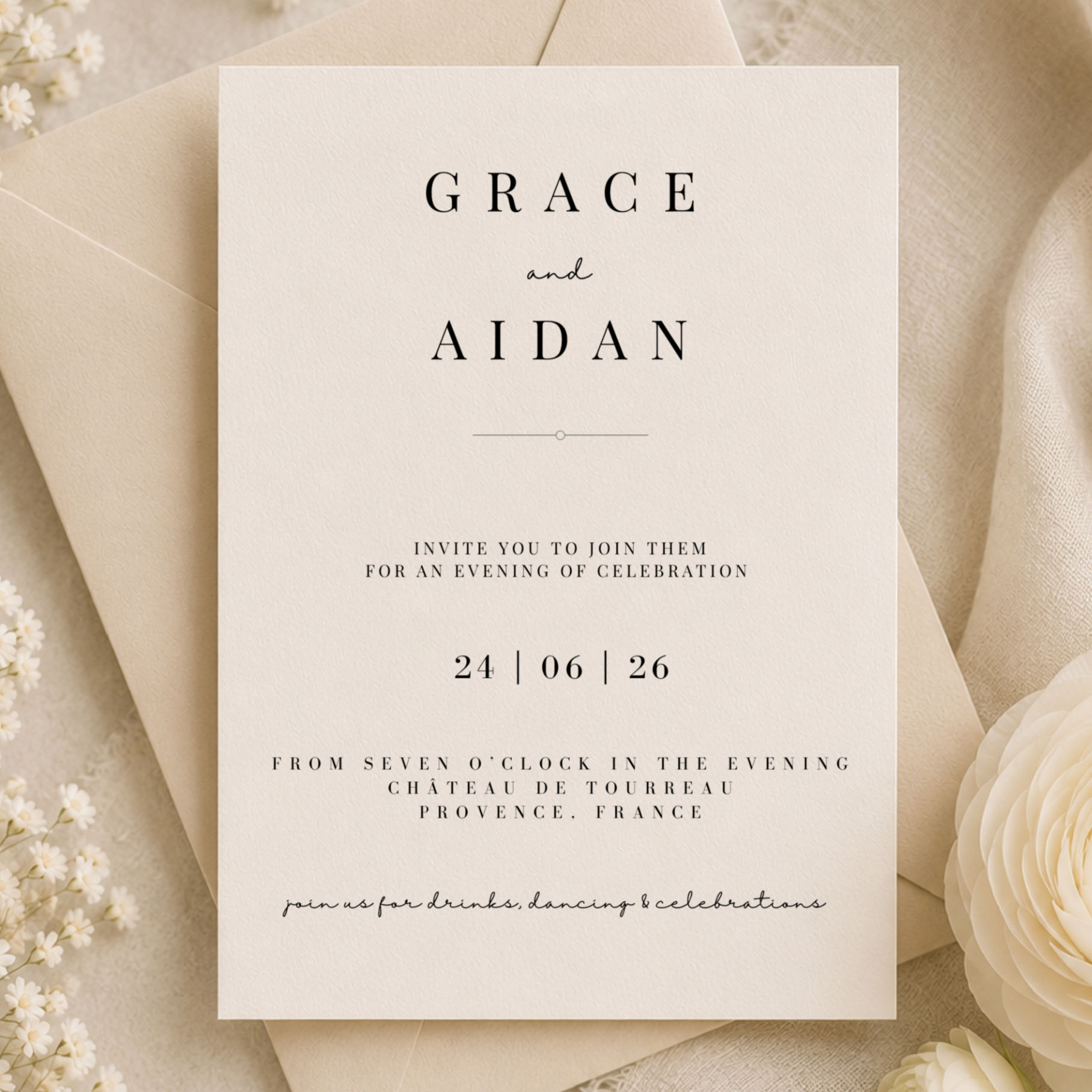 Minimalist Evening Reception Wedding Invitation Template – Instant Download
