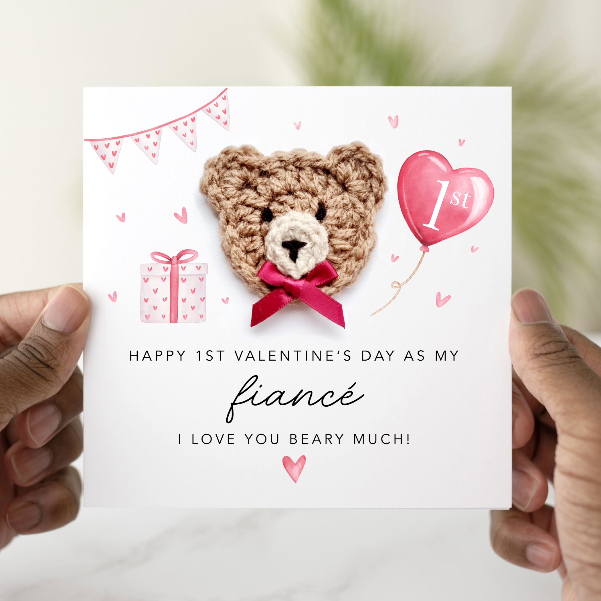 Fiancé 1st Valentine's Day Card - Crochet Bear