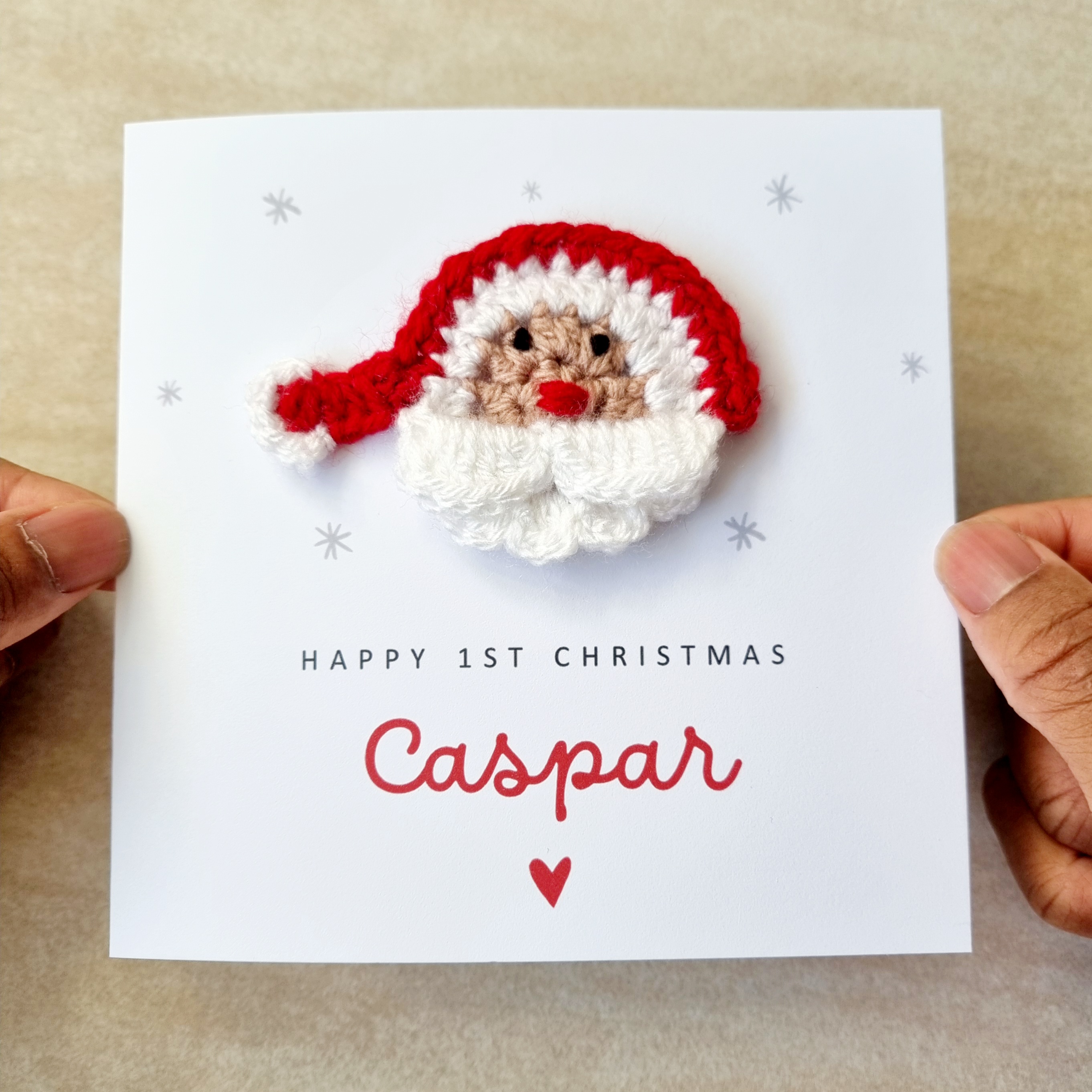 Personalised Baby 1st Christmas Card - Crochet Santa