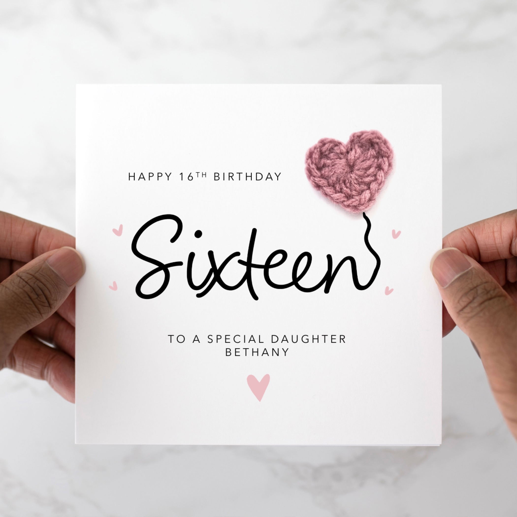 Personalised Daughter 16th Birthday Card - Crochet Heart