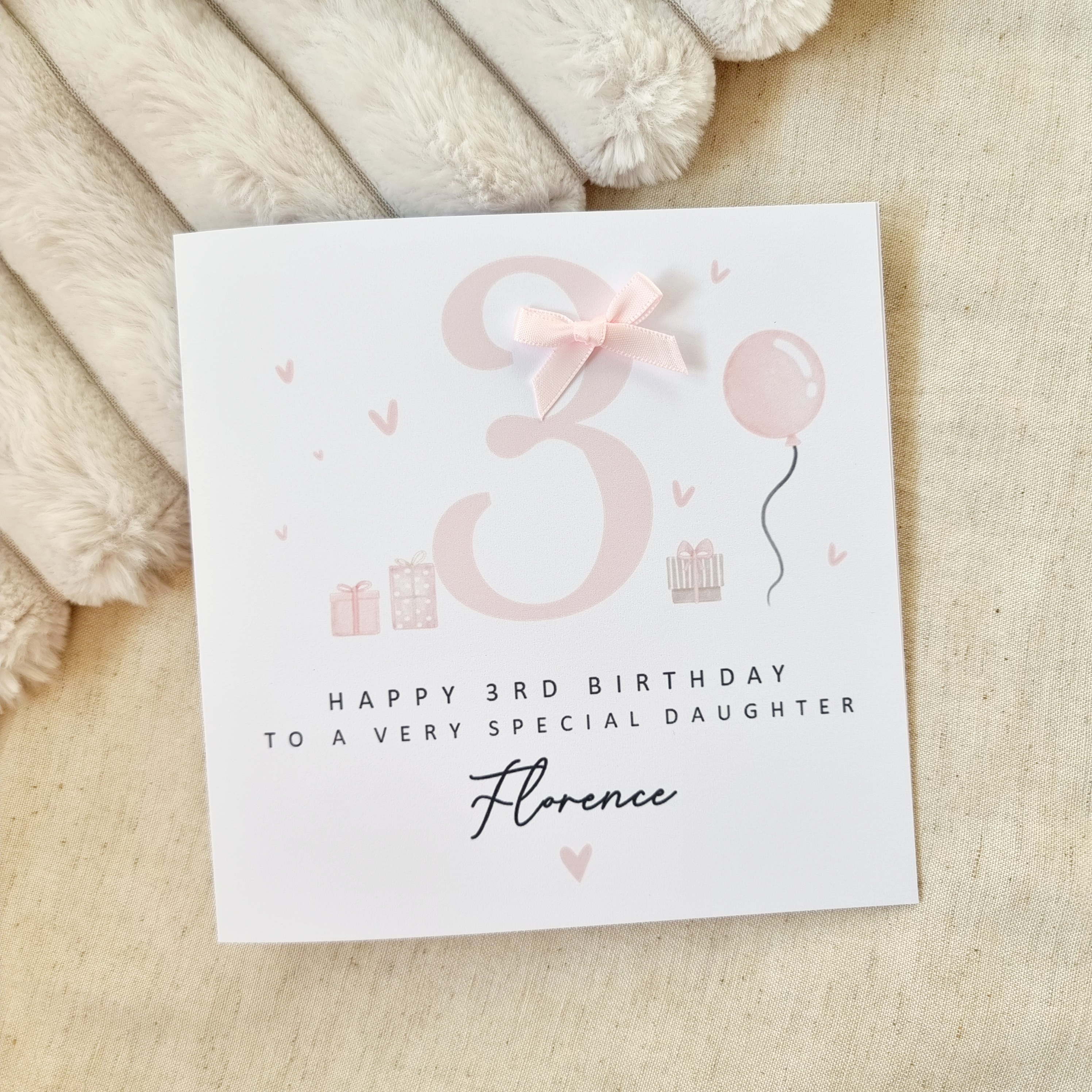 Personalised 3rd Birthday Card - Cute Bow