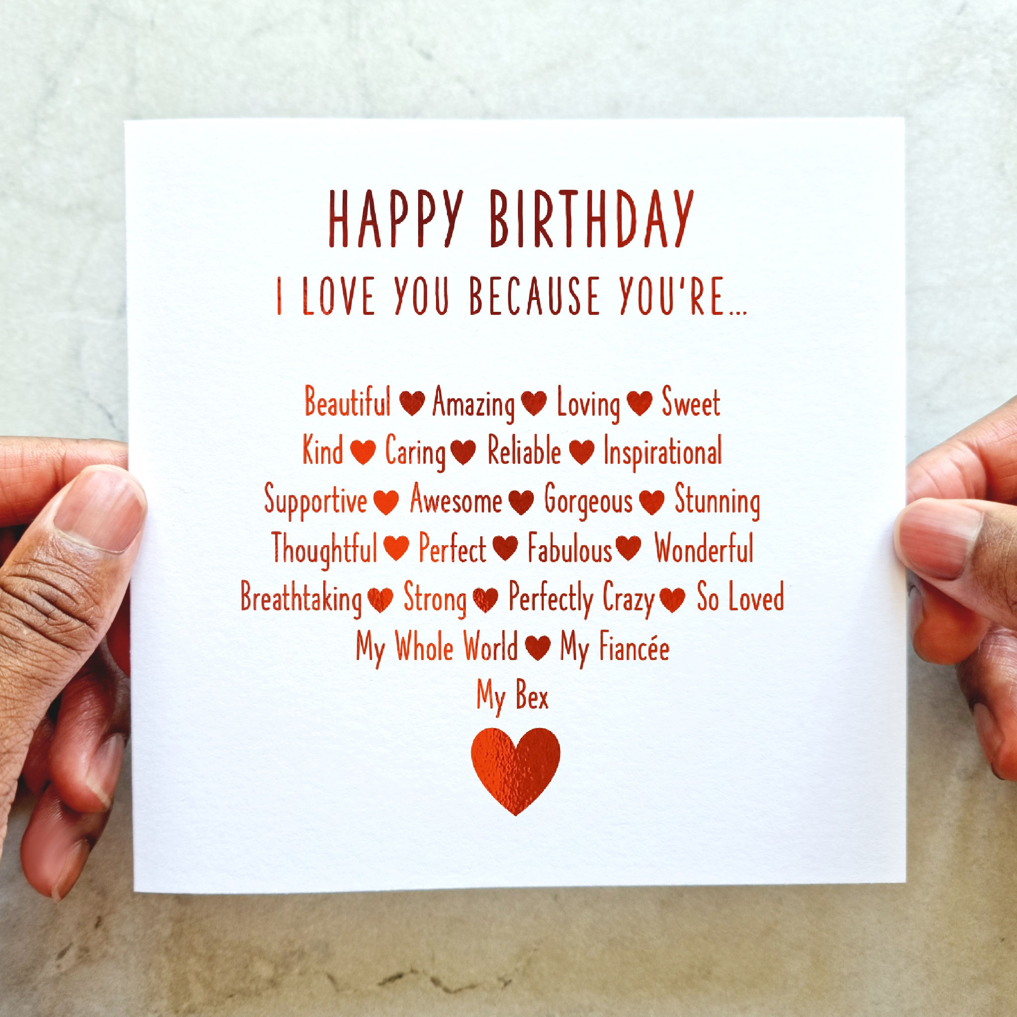 Personalised Fiancée Birthday Card - I Love You - Red Foil