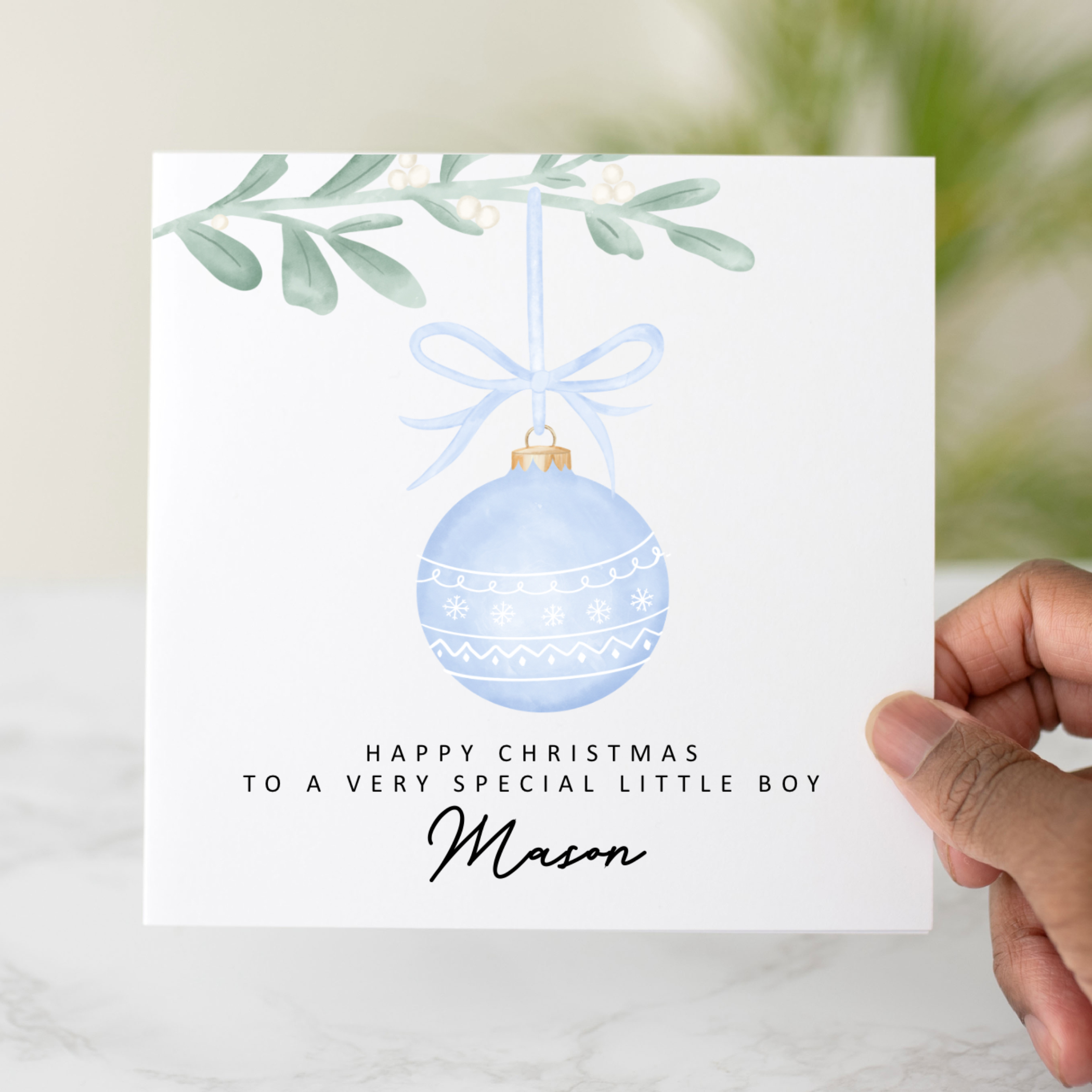 Personalised Little Boy Christmas Card - Bauble