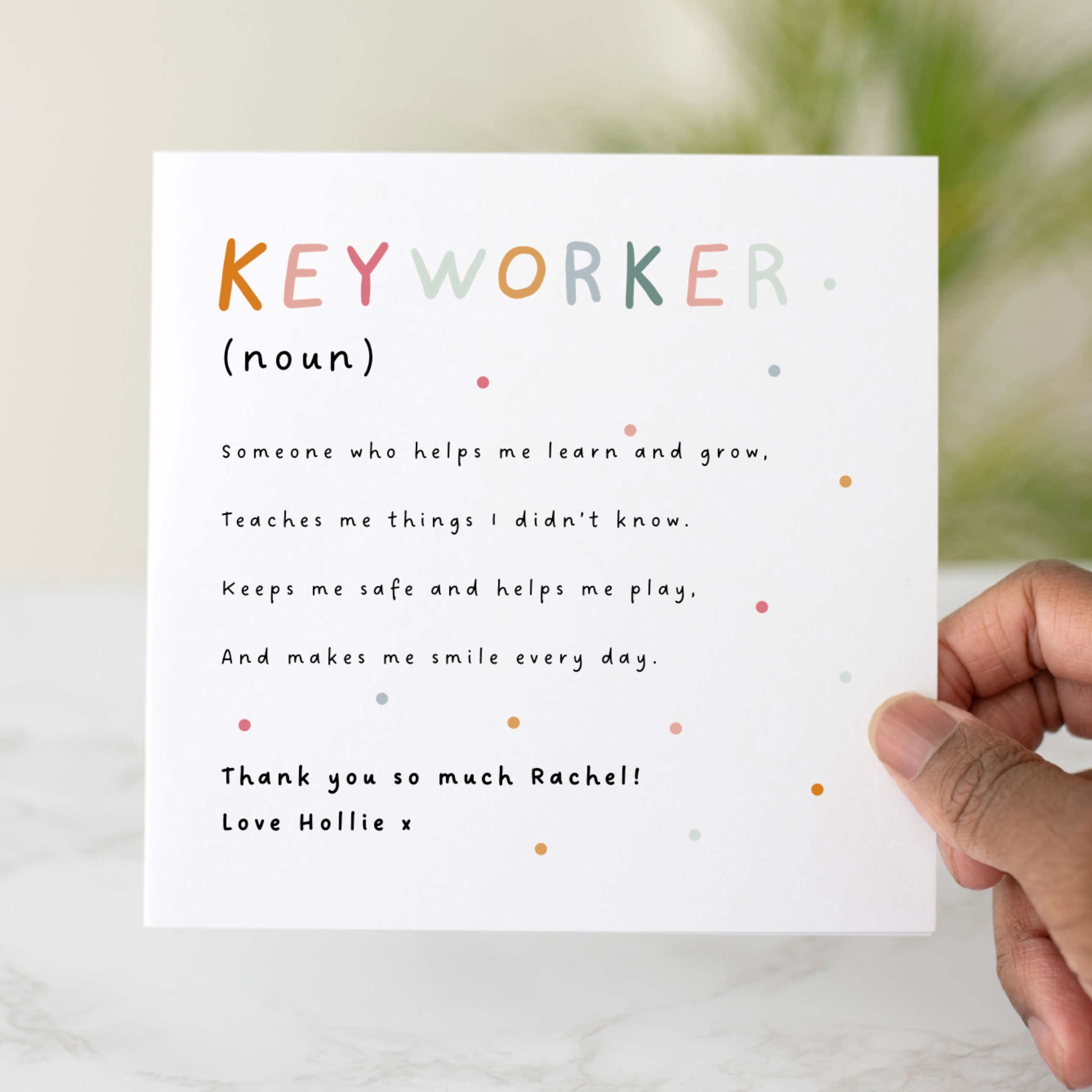 Personalised Definition Keyworker Thank You Card