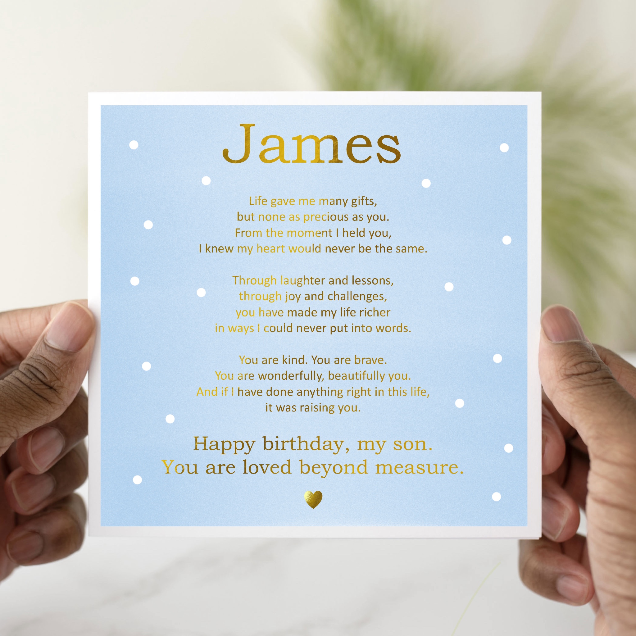 Personalised Son Birthday Card - Poem - Gold Foil