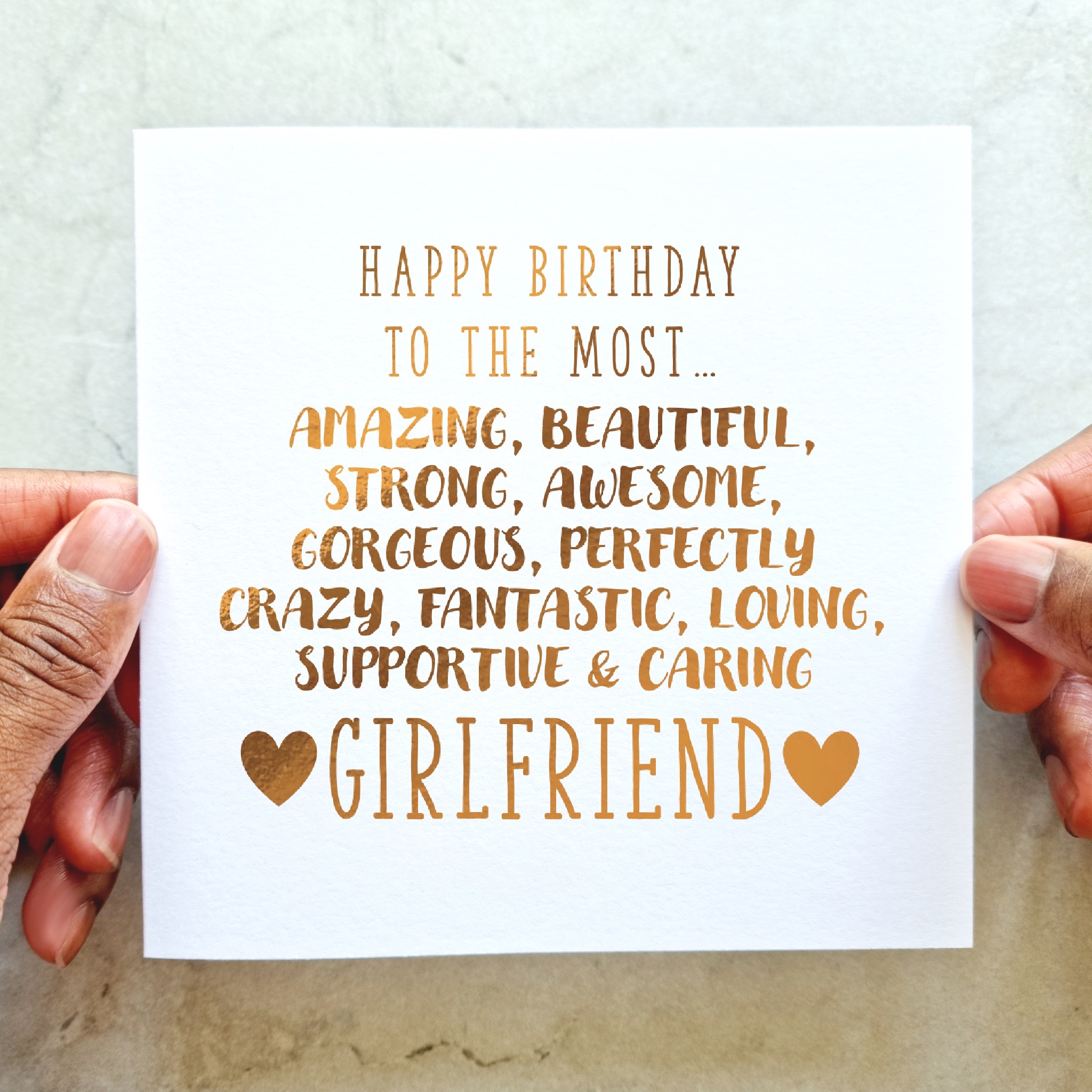 Girlfriend Birthday Card - Compliments - Rose Gold Foil