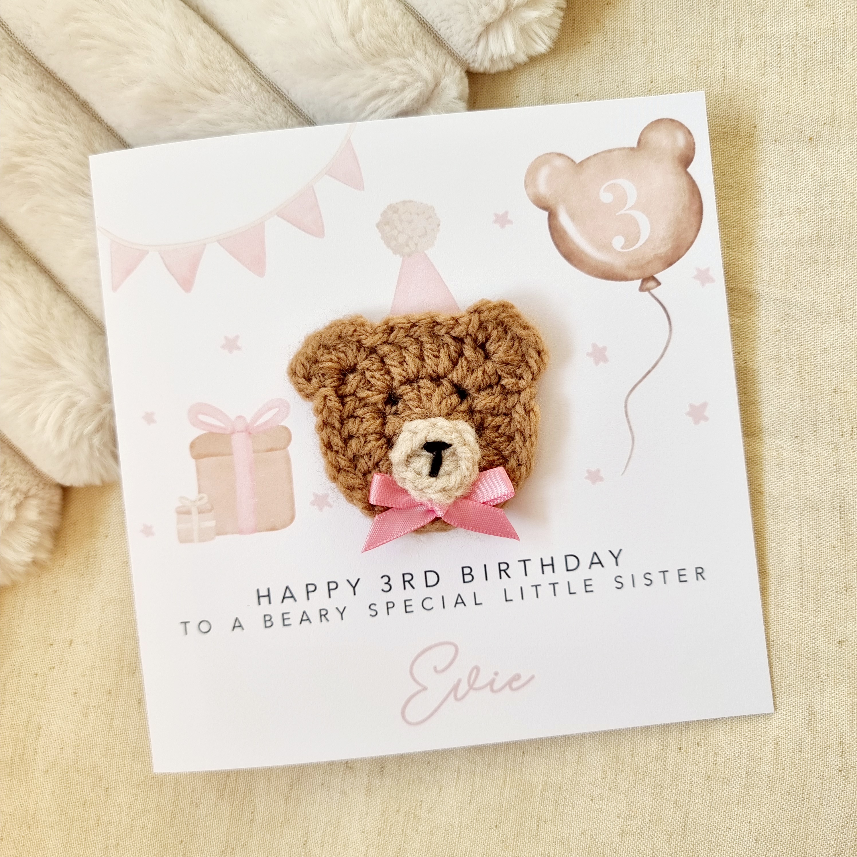Personalised Birthday Card - Any Recipient And Age - Crochet Bear