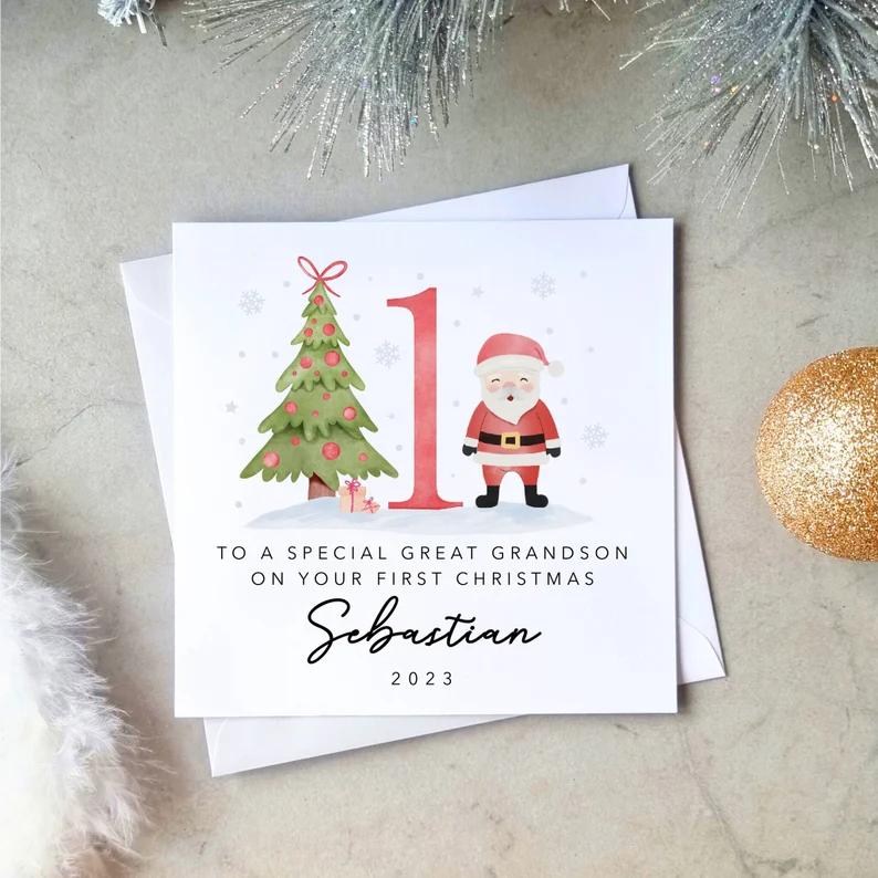 Personalised Grandson 1st Christmas Card - Santa