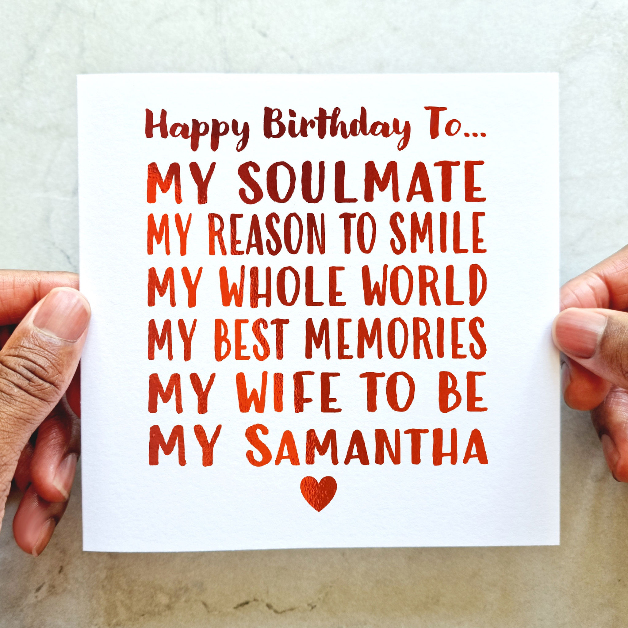Personalised Wife To Be Birthday Card - Red Foil