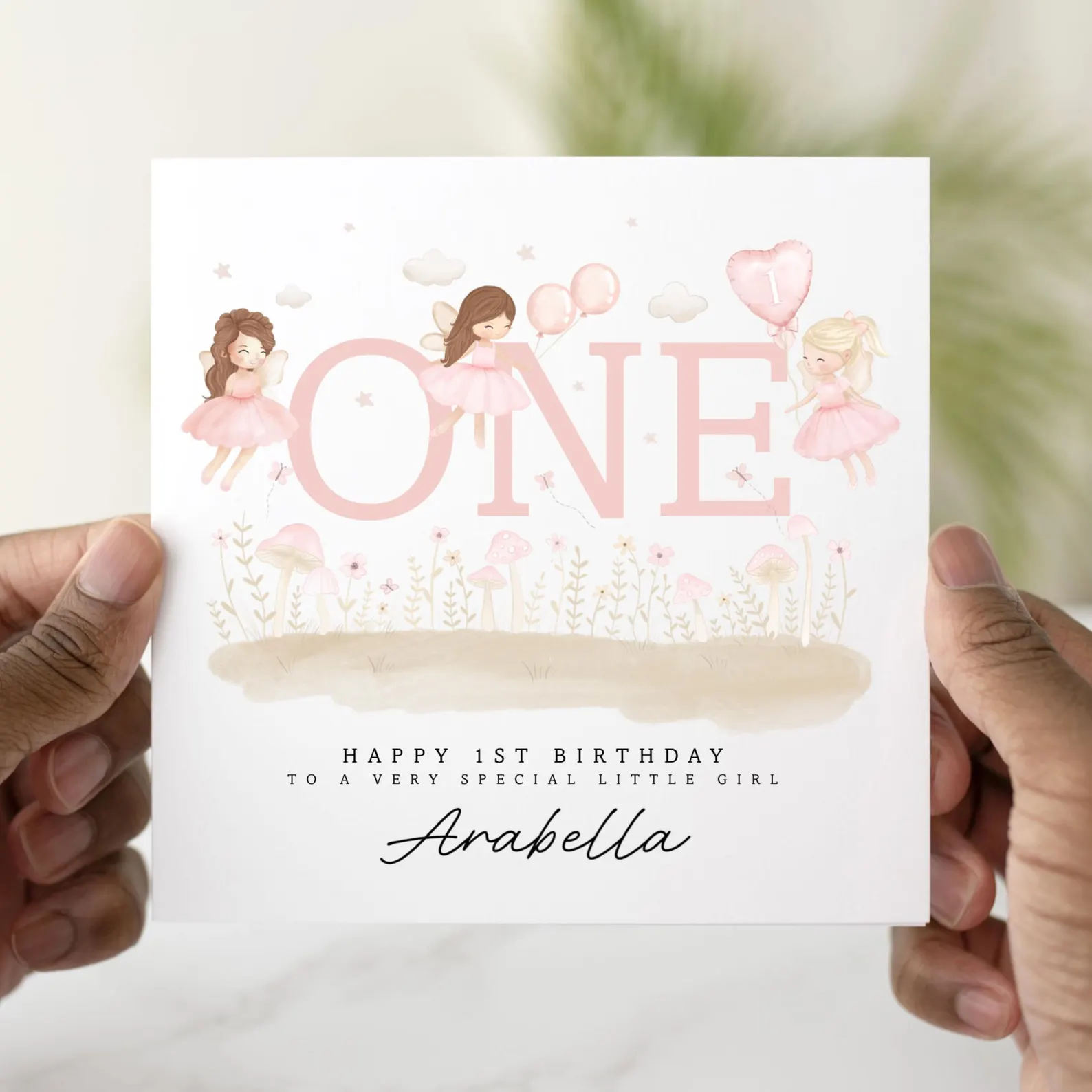 Personalised 1st Birthday Card - Cute Fairies