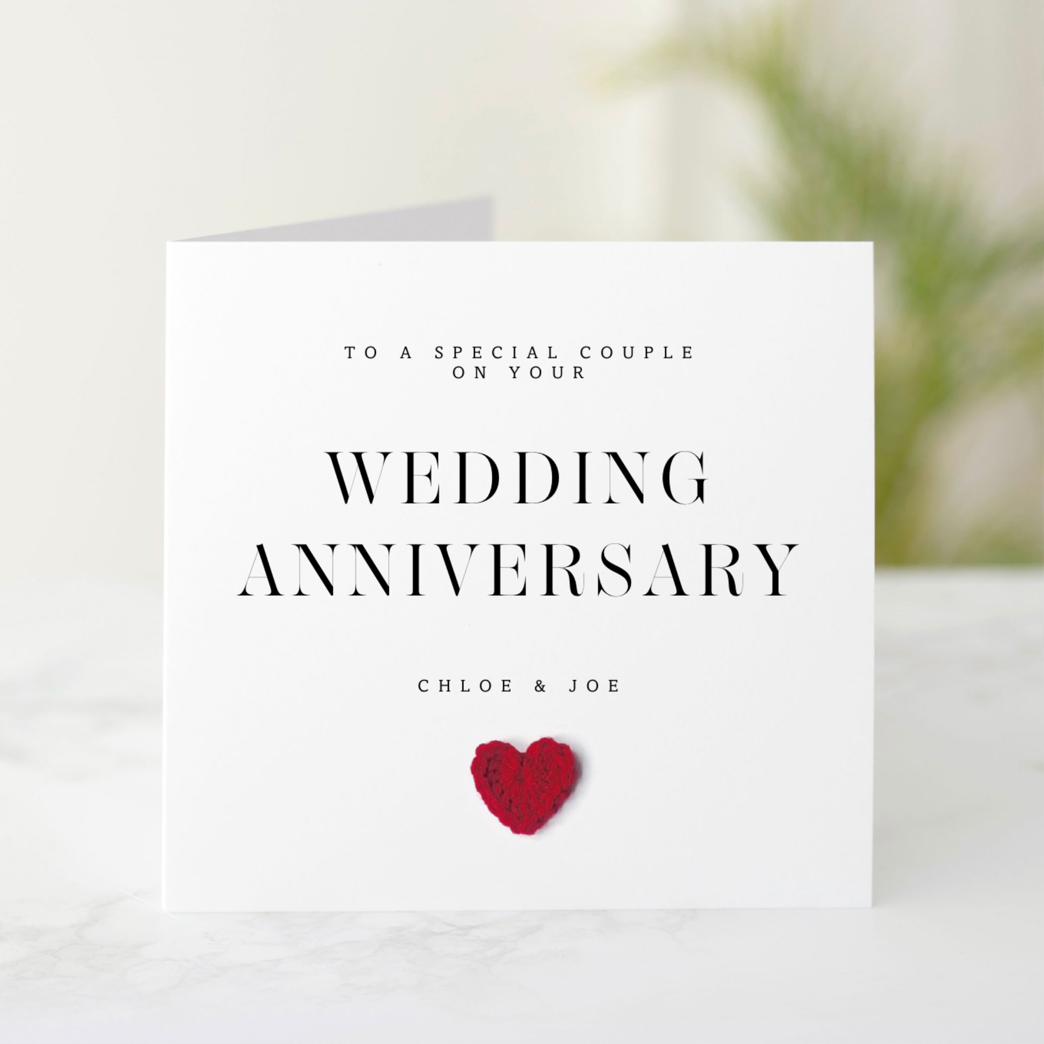 Personalised Wedding Anniversary Card - Crochet Heart