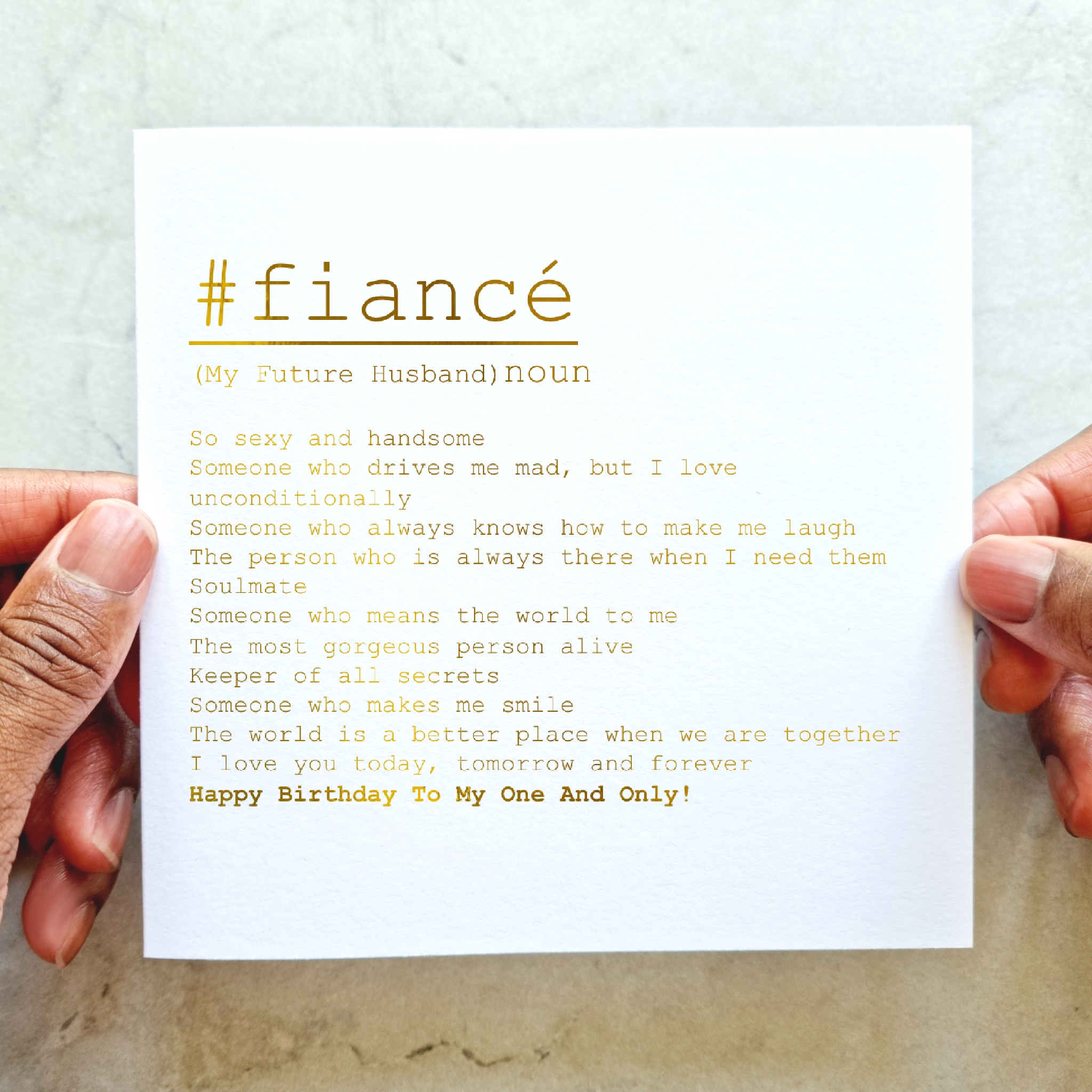 Fiancé Birthday Card - Definition - Gold Foil