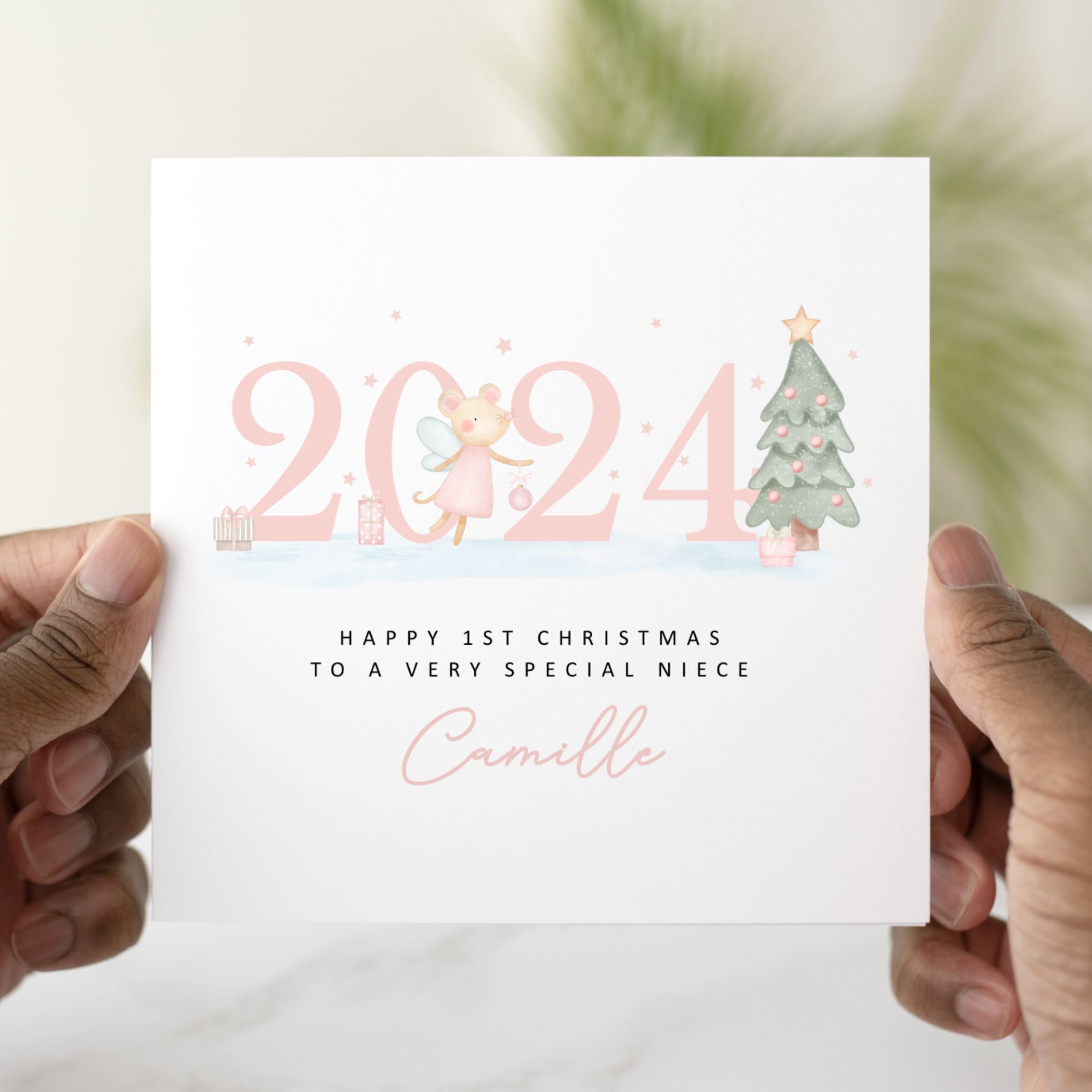 Personalised Niece 1st Christmas Card - Pink Year