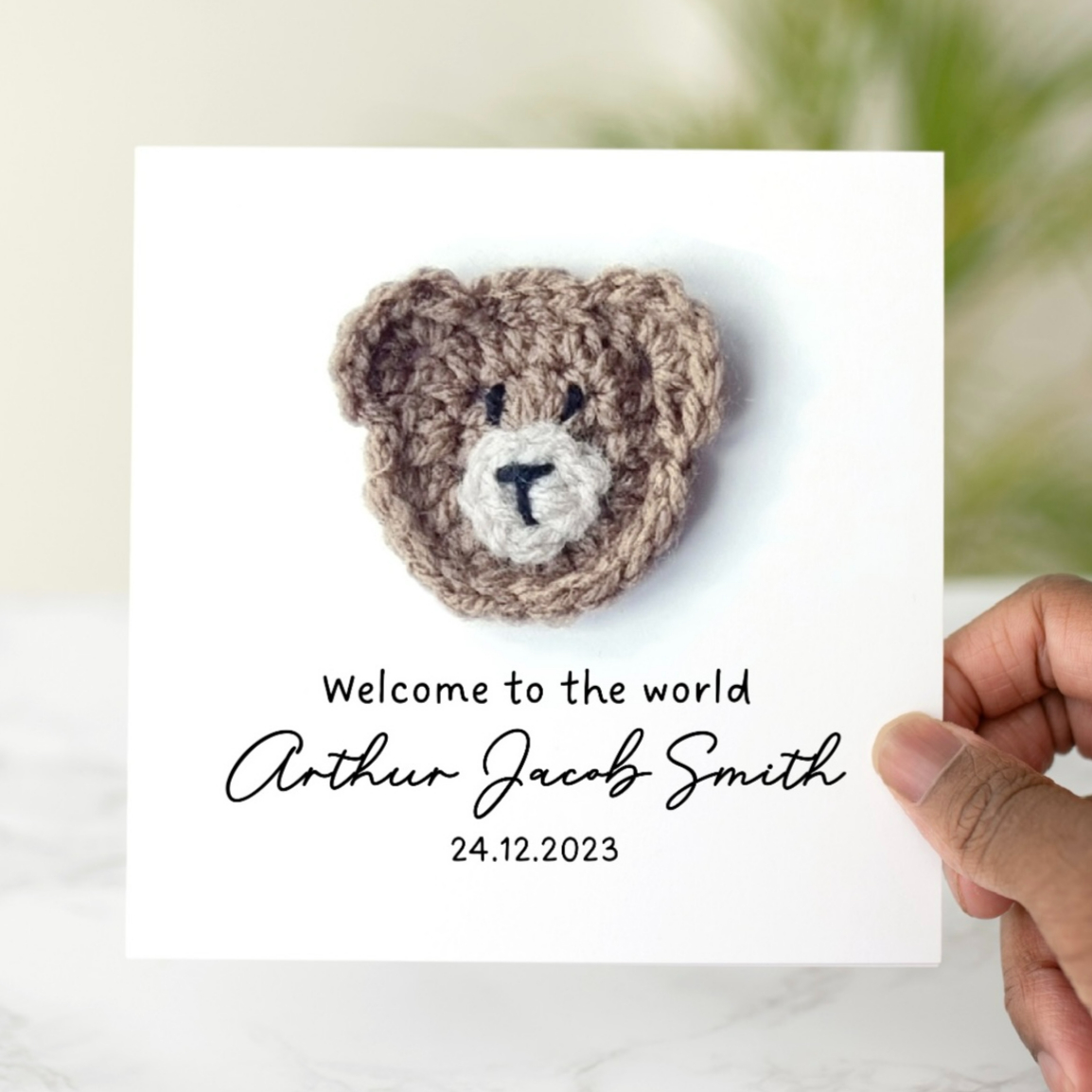 New Baby Card - Crochet Bear