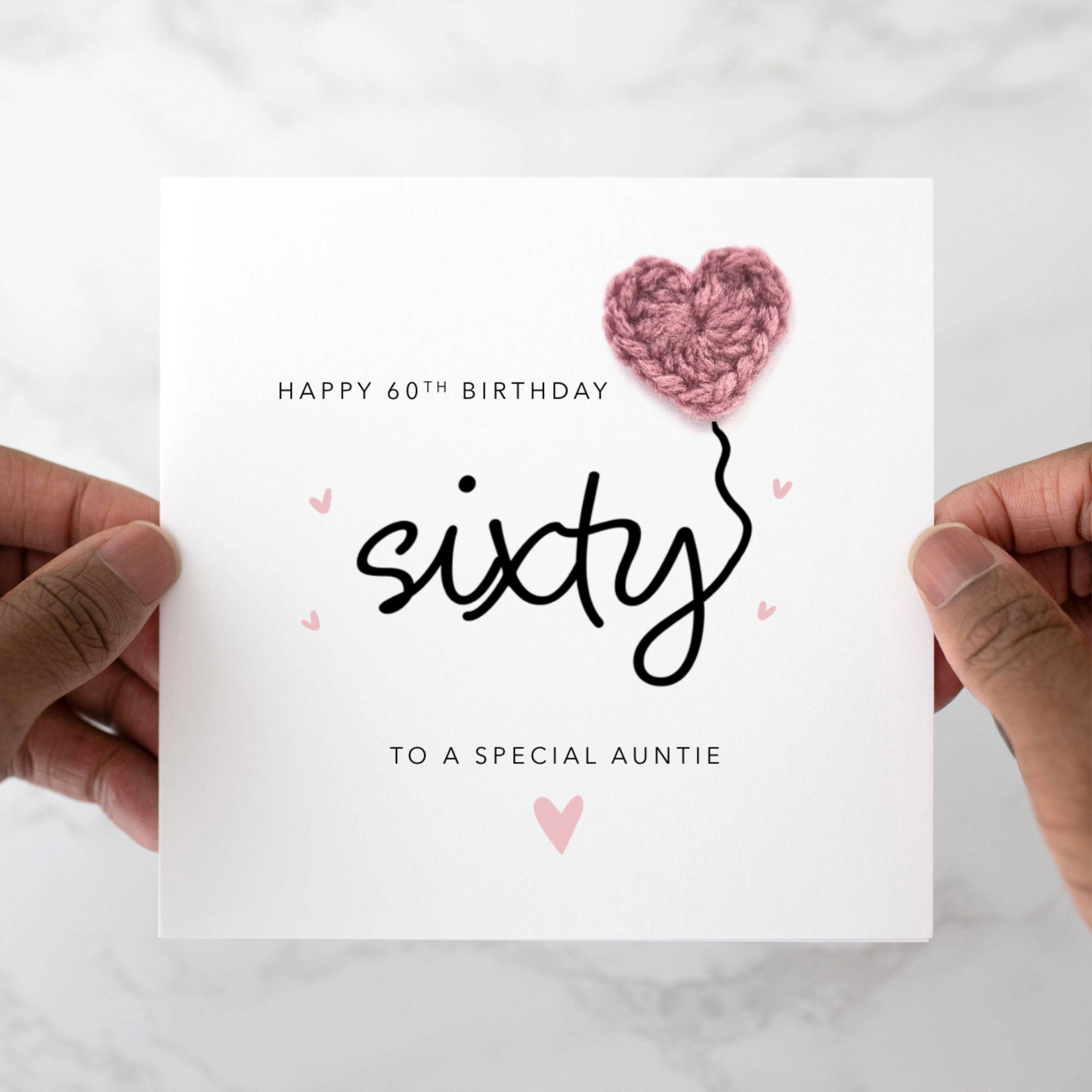Auntie 60th Birthday Card - Crochet Heart