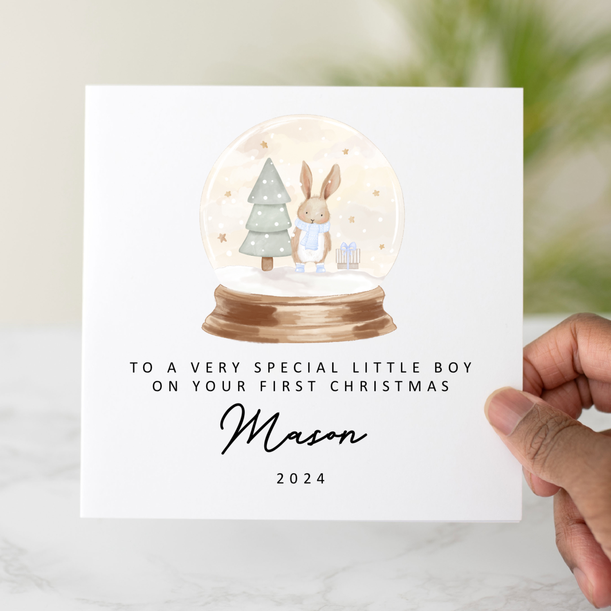 Personalised Little Boy 1st Christmas Card - Snow Globe