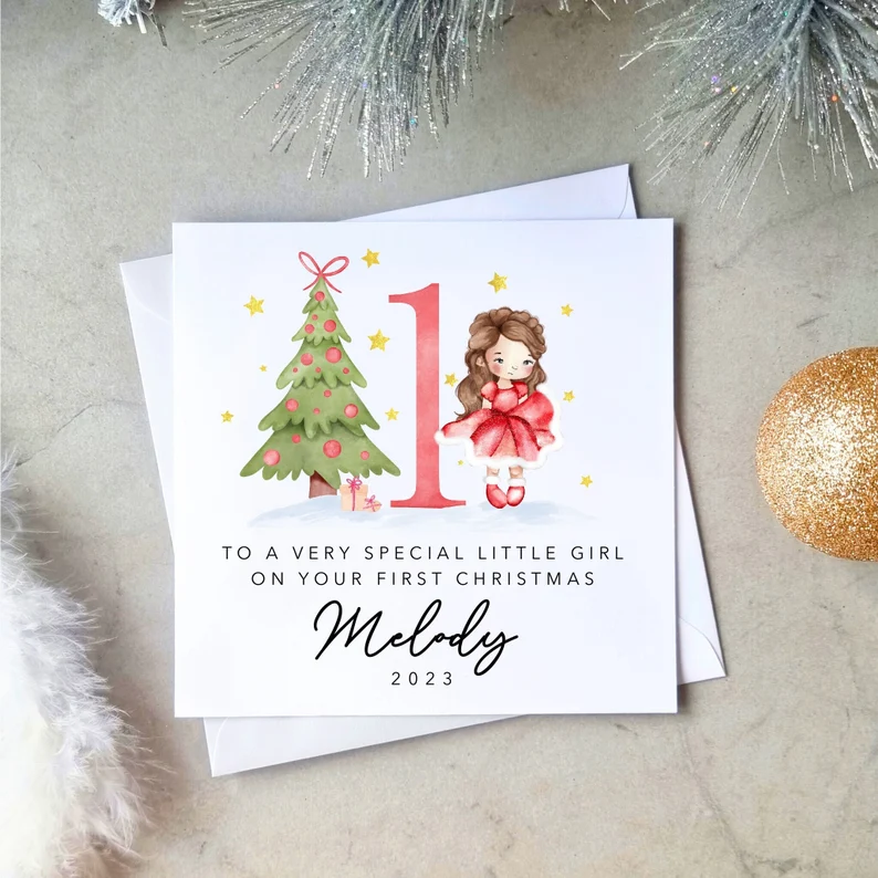 Personalised Little Girl 1st Christmas Card - Fairy