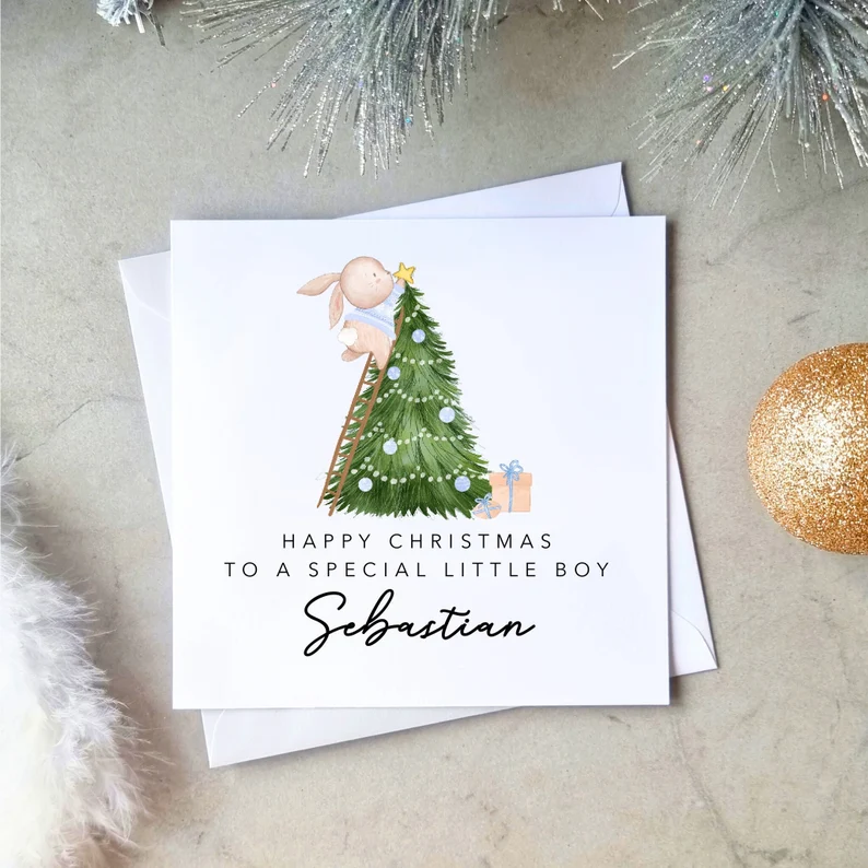 Personalised Little Boy Christmas Card - Christmas Tree