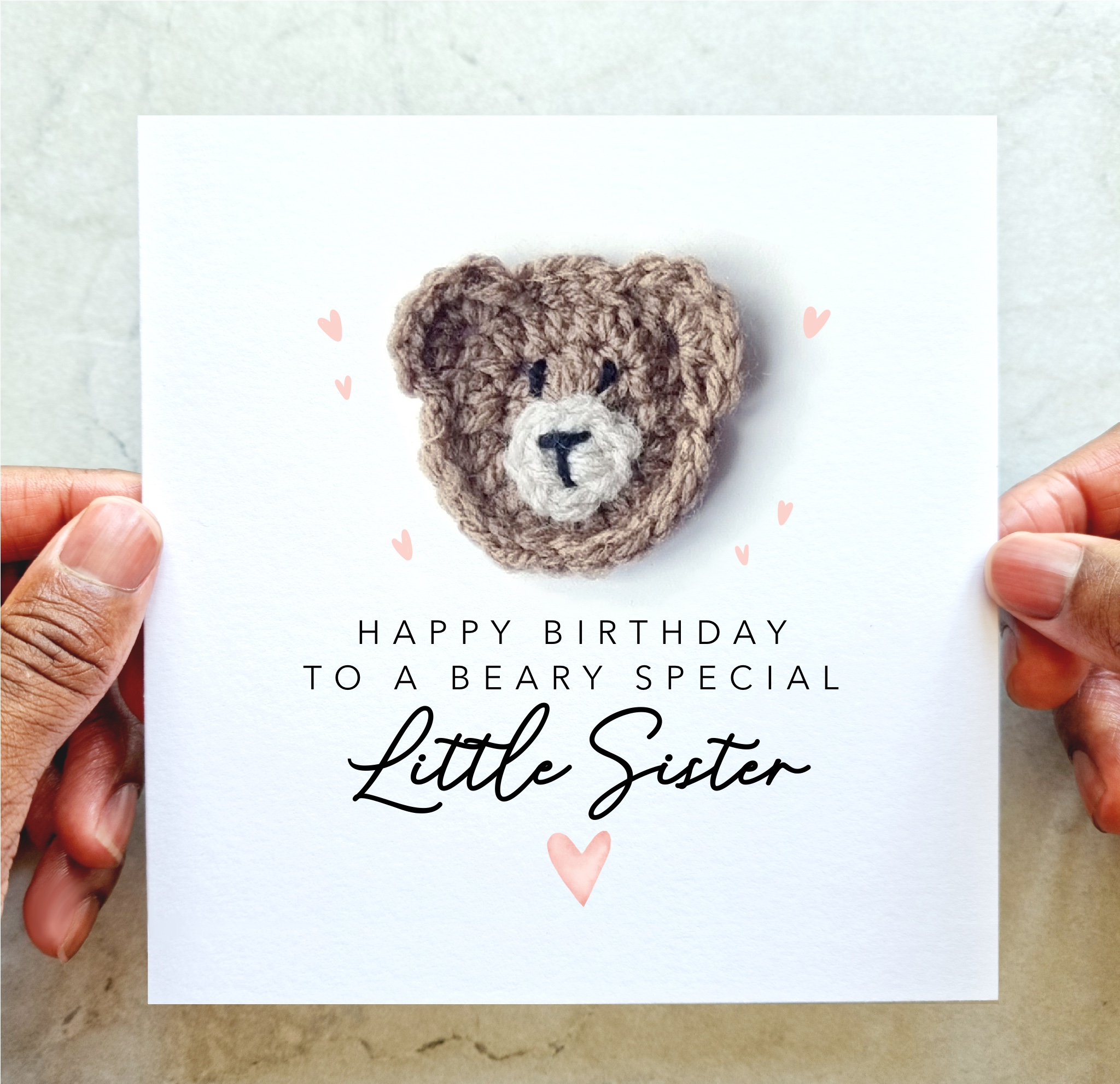 Little Sister Birthday Card - Crochet Bear