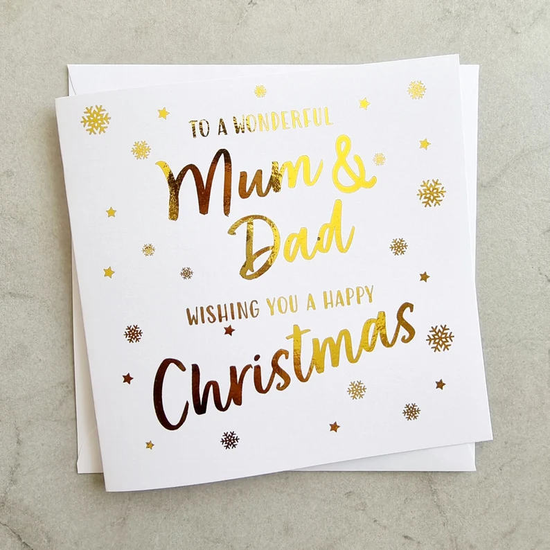 Mum And Dad Christmas Card - Gold Foil