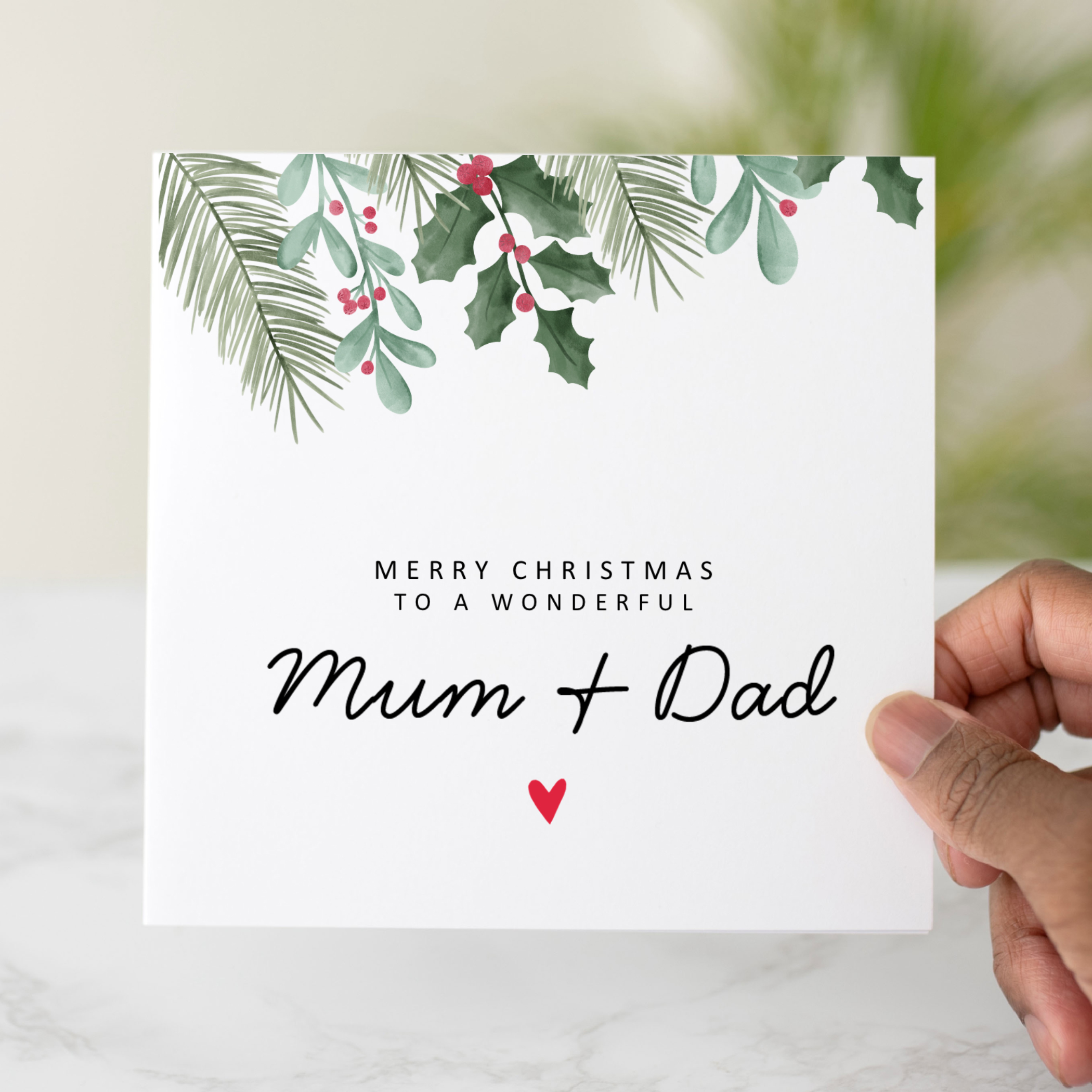Mum And Dad Christmas Card - Holly