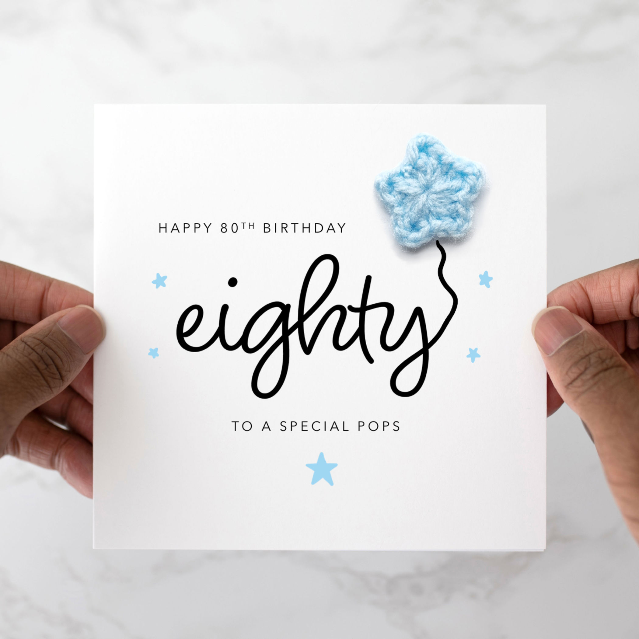 Pops 80th Birthday Card - Crochet Star