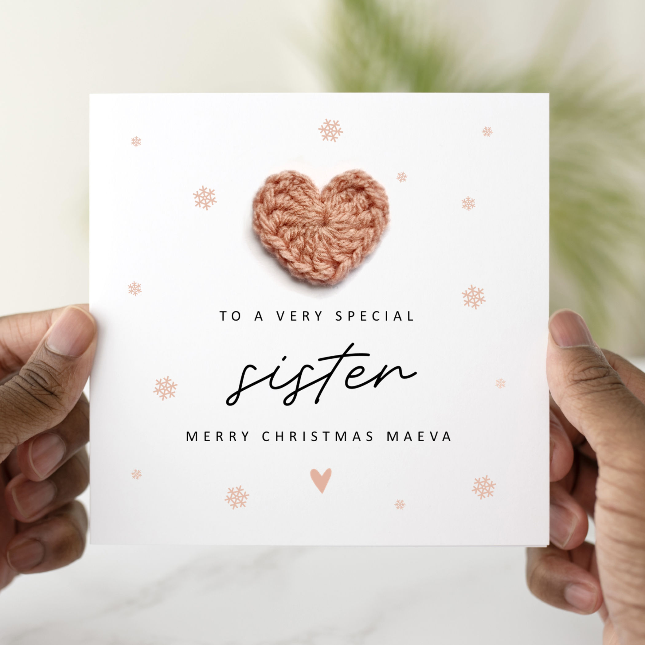 Personalised Sister Christmas Card - Crochet Heart