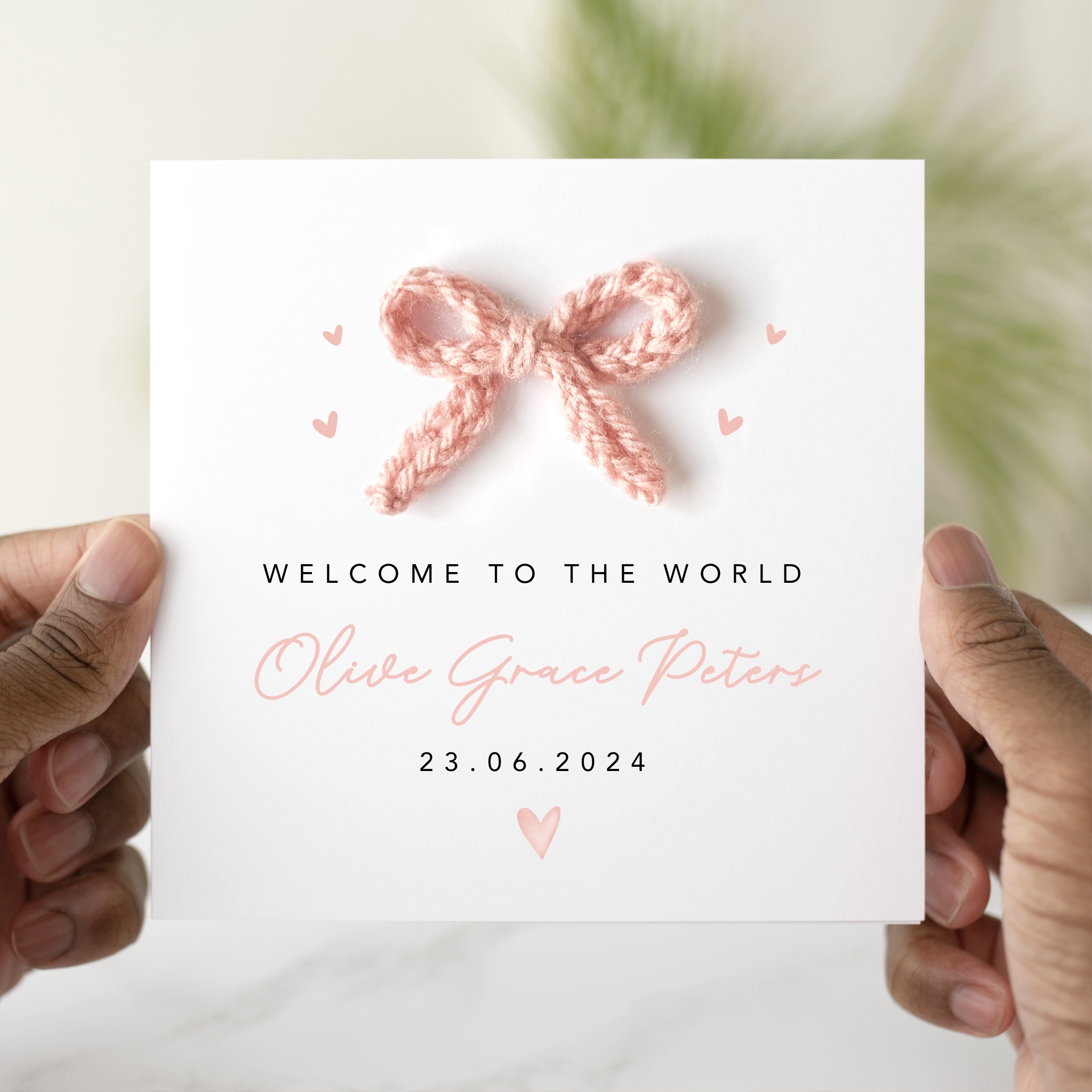 Personalised New Baby Card - Crochet Bow
