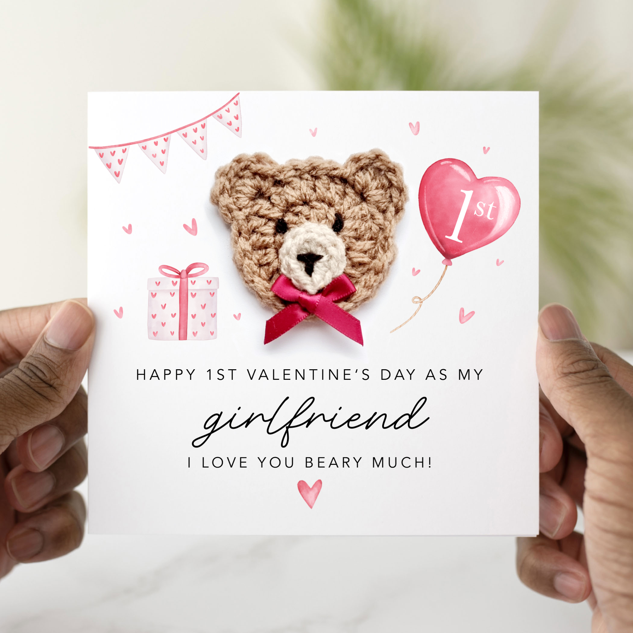Girlfriend 1st Valentine's Day Card - Crochet Bear