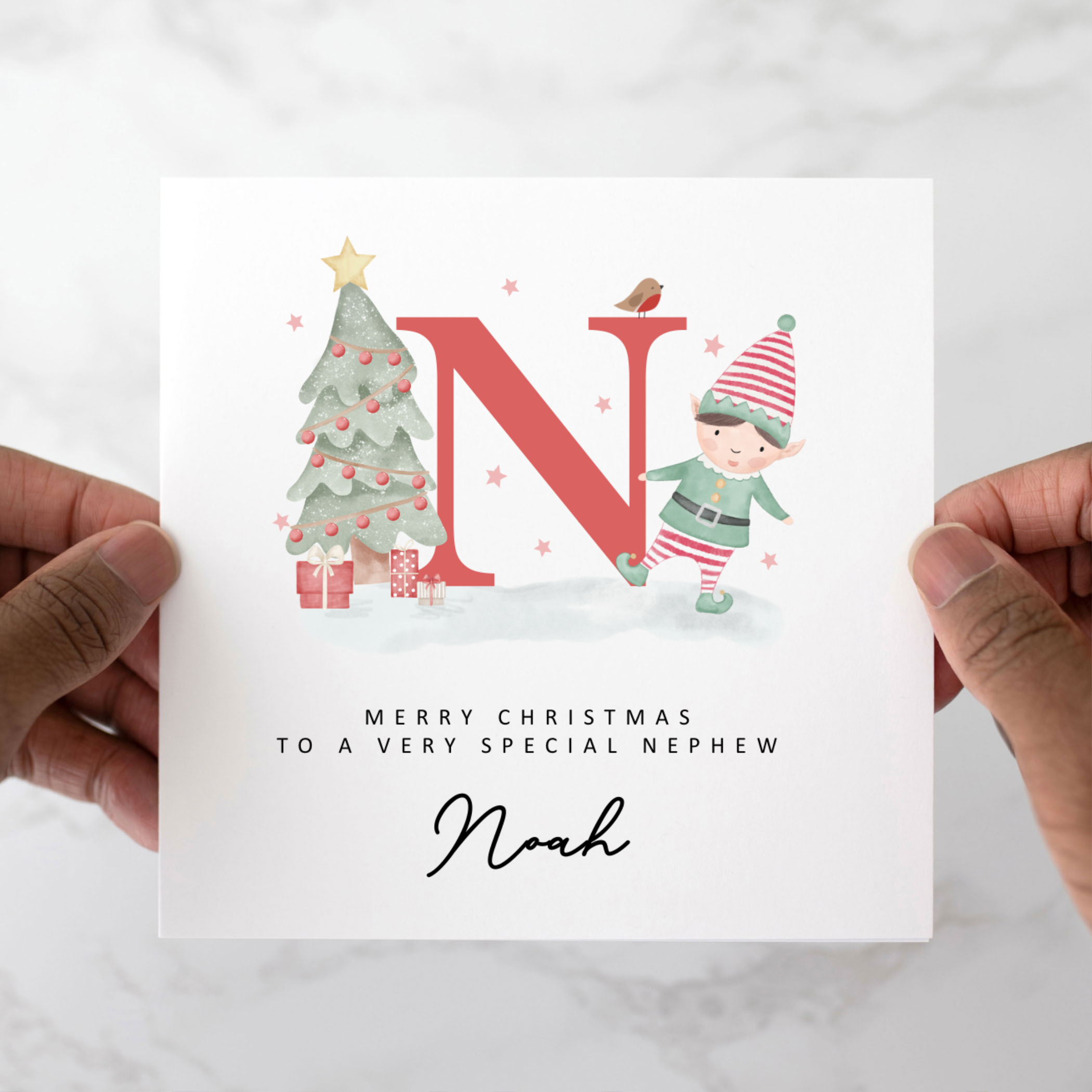 Personalised Nephew Christmas Card - Red Letter