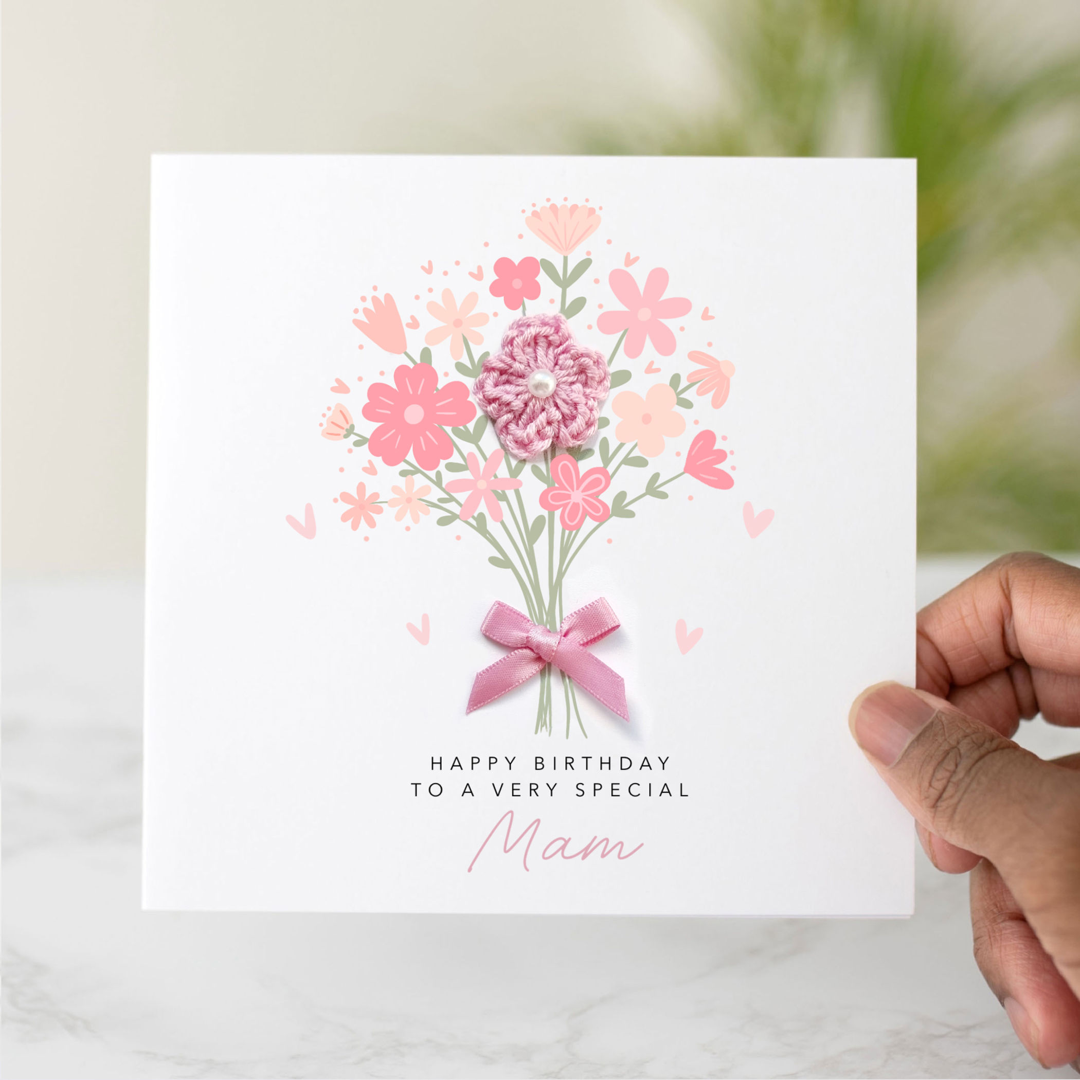 Flower Bouquet Mam Birthday Card - Crochet Flower