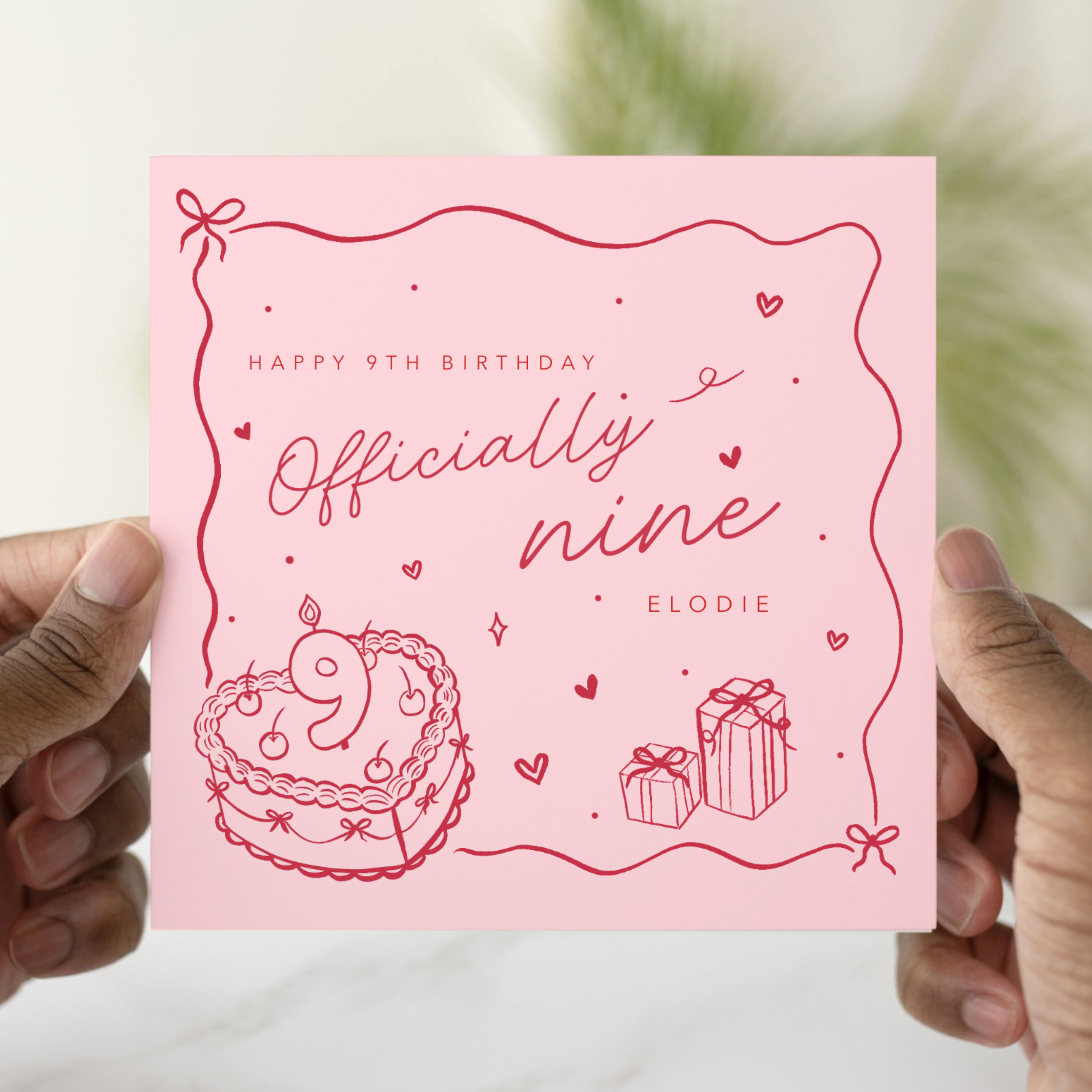 Personalised Pink 9th Birthday Card