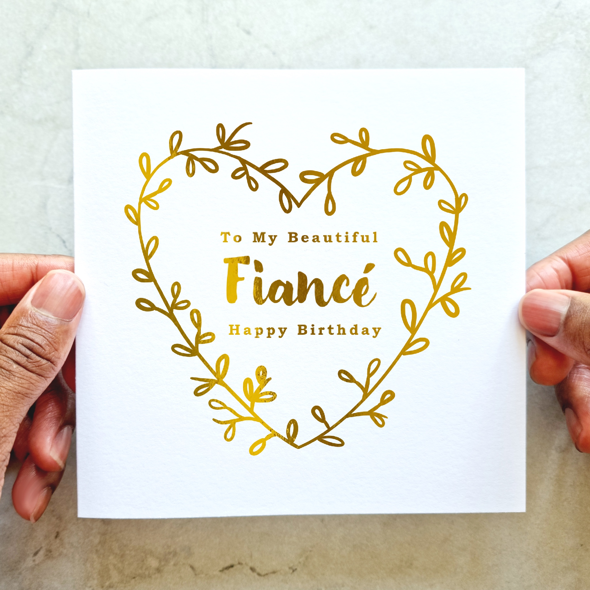Fiancé Birthday Card - Wreath - Gold Foil