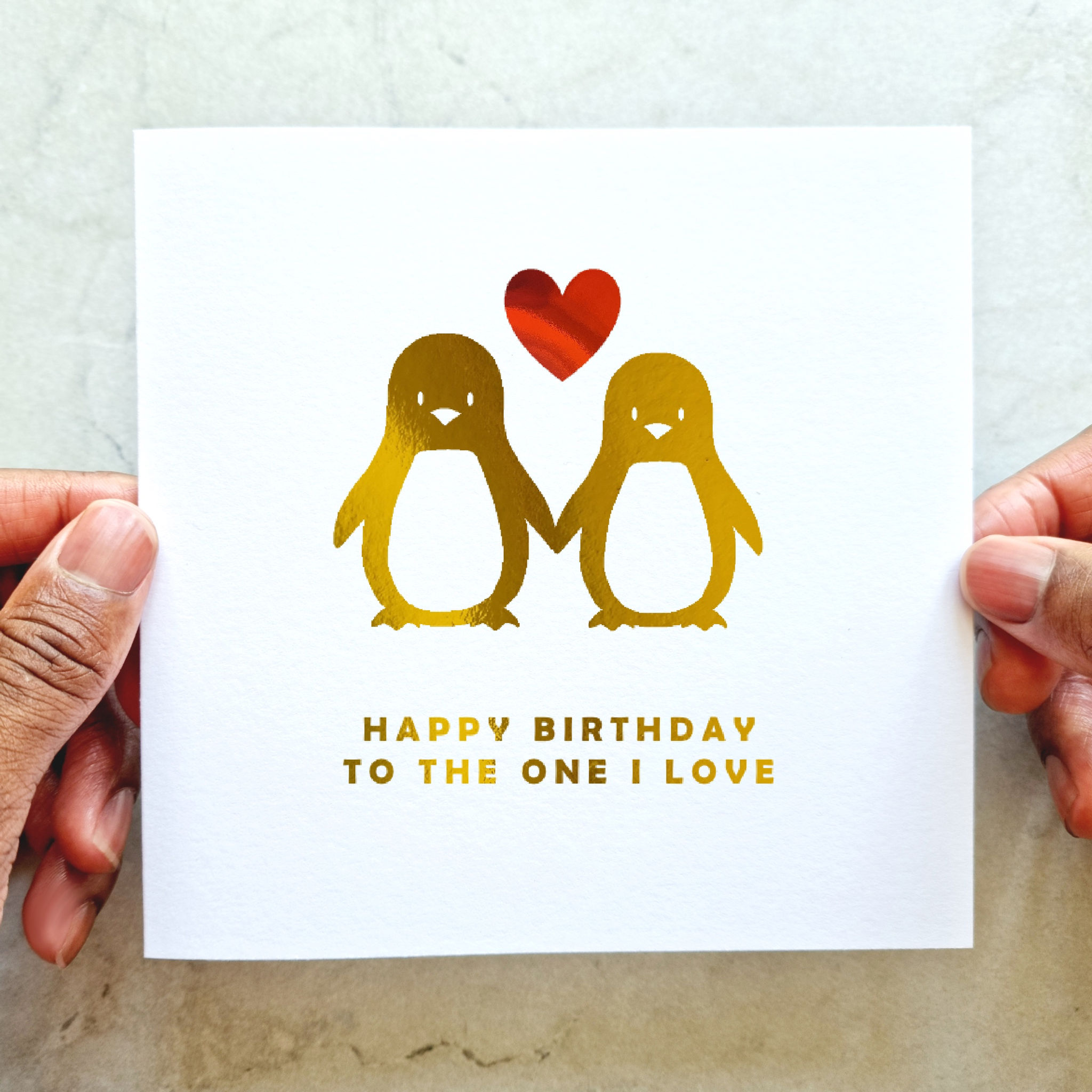 Romantic Birthday Card - Penguin - Gold Foil