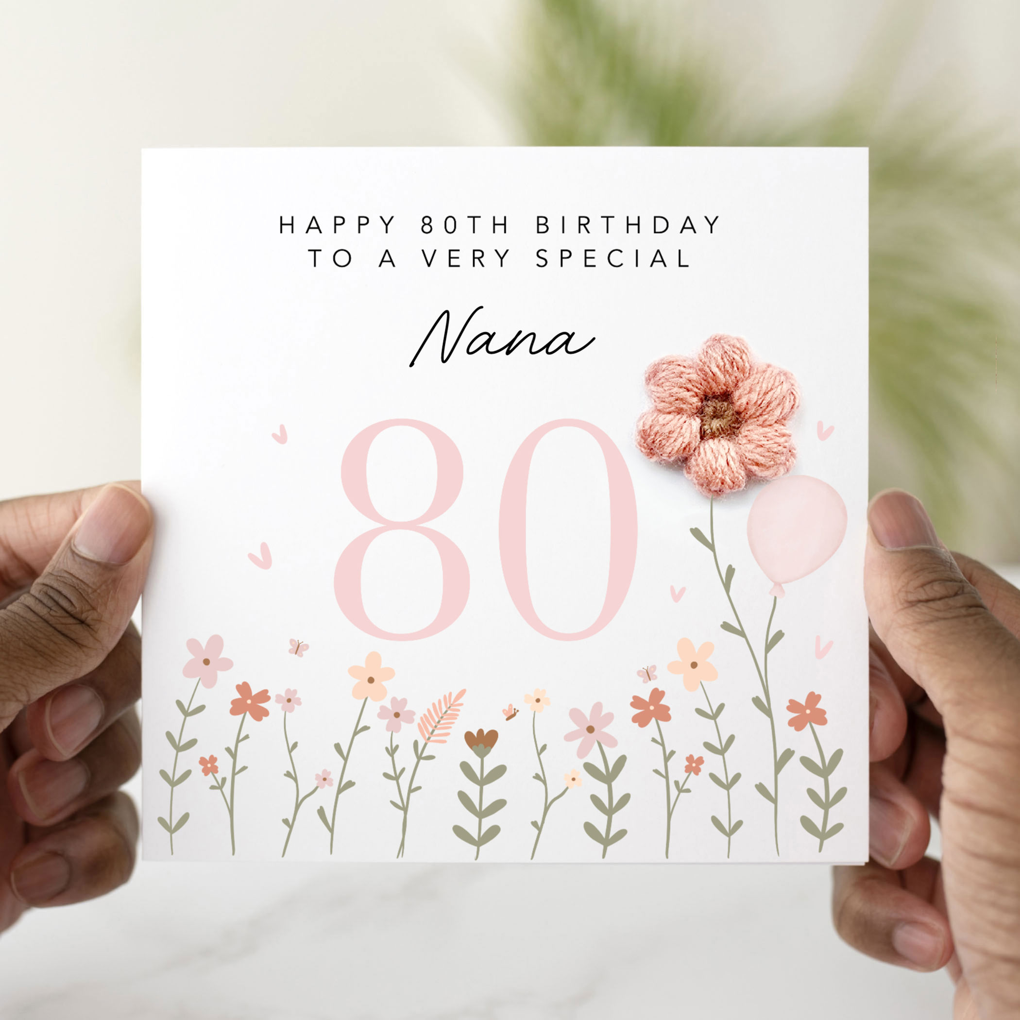 Nana 80th Birthday Card - Crochet Flower